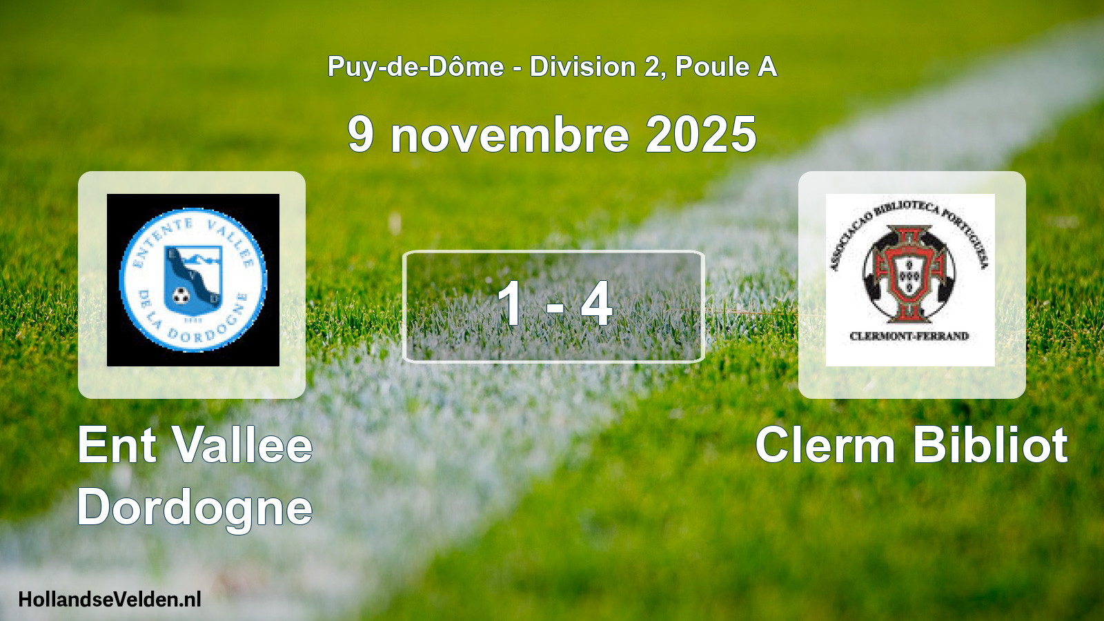 Match joué: Ent Vallee Dordogne - Clerm Bibliot 1 - 4 (9 novembre 2025)