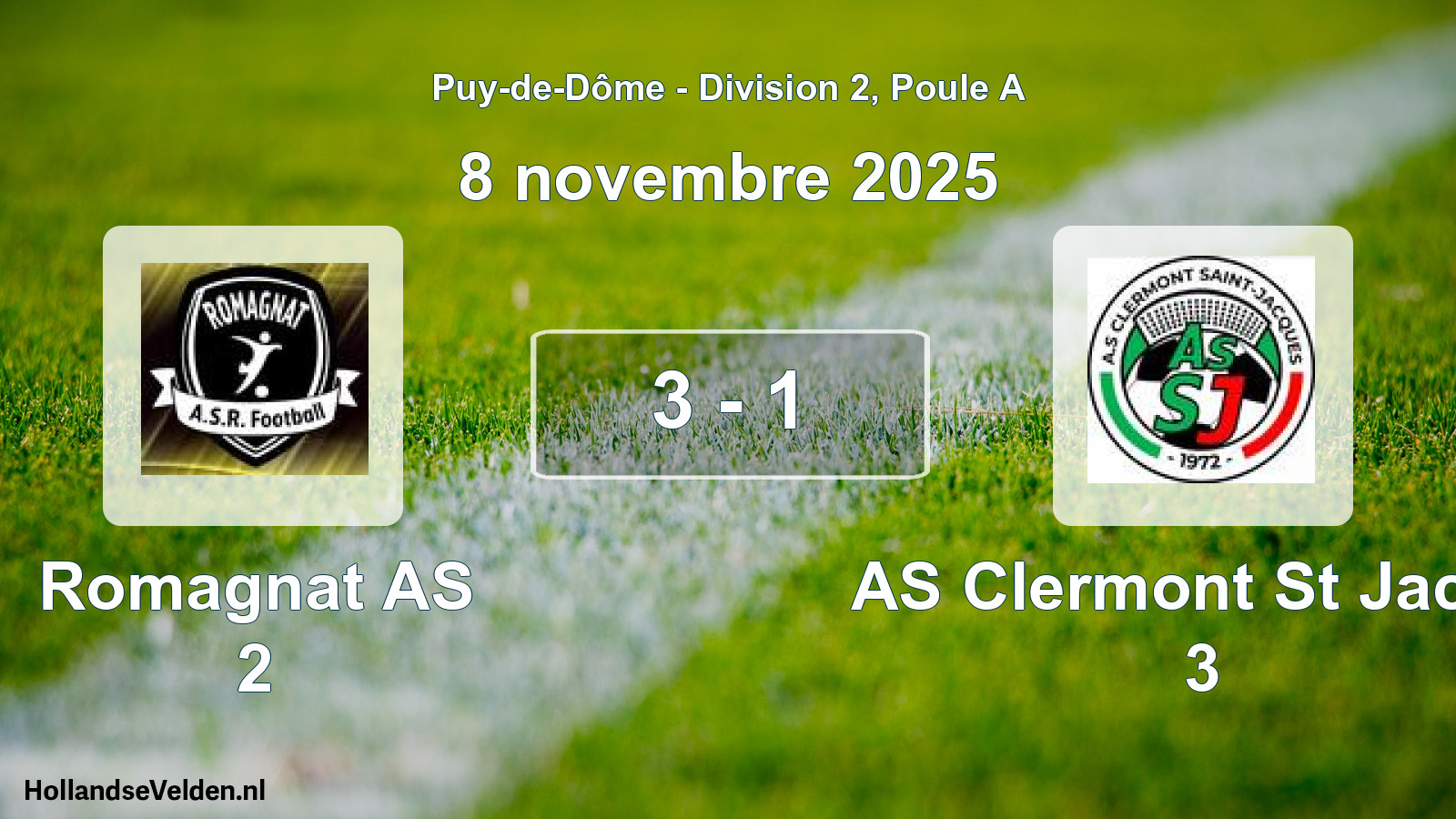 Match joué: Romagnat AS 2 - AS Clermont St Jacqu 3 3 - 1 (8 novembre 2025)