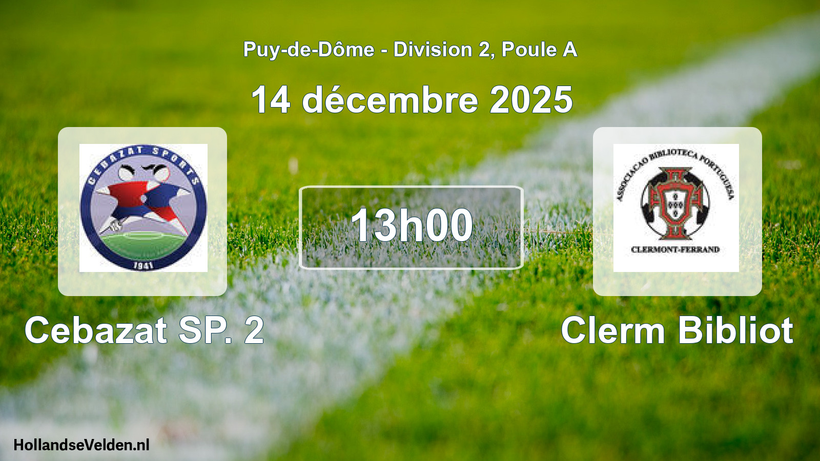 Match programmé: Cebazat SP. 2 - Clerm Bibliot (14 décembre 2025)