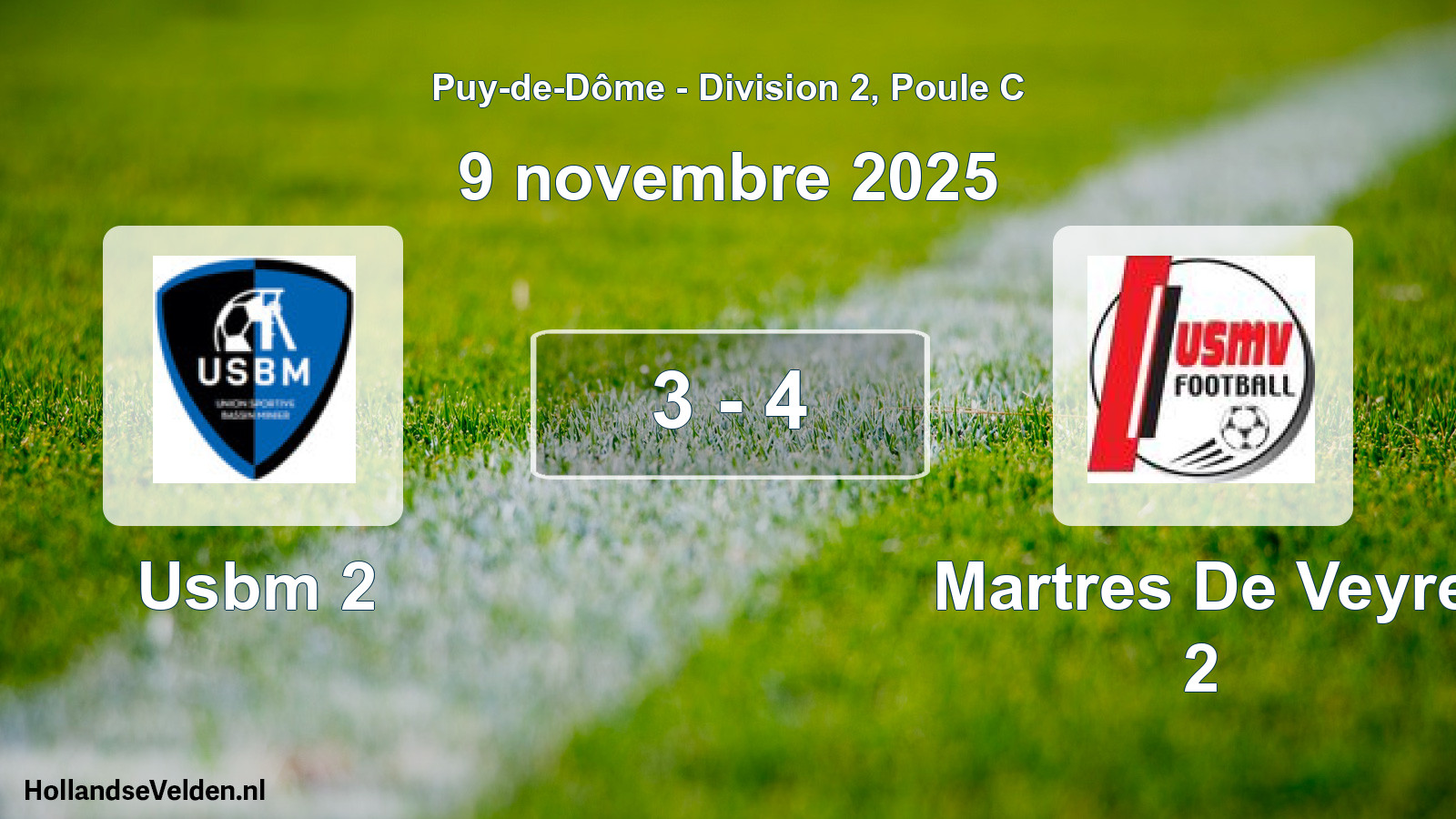 Total number of matches played: Usbm 2 - Martres De Veyre 2 3 - 4 (9 November 2025)