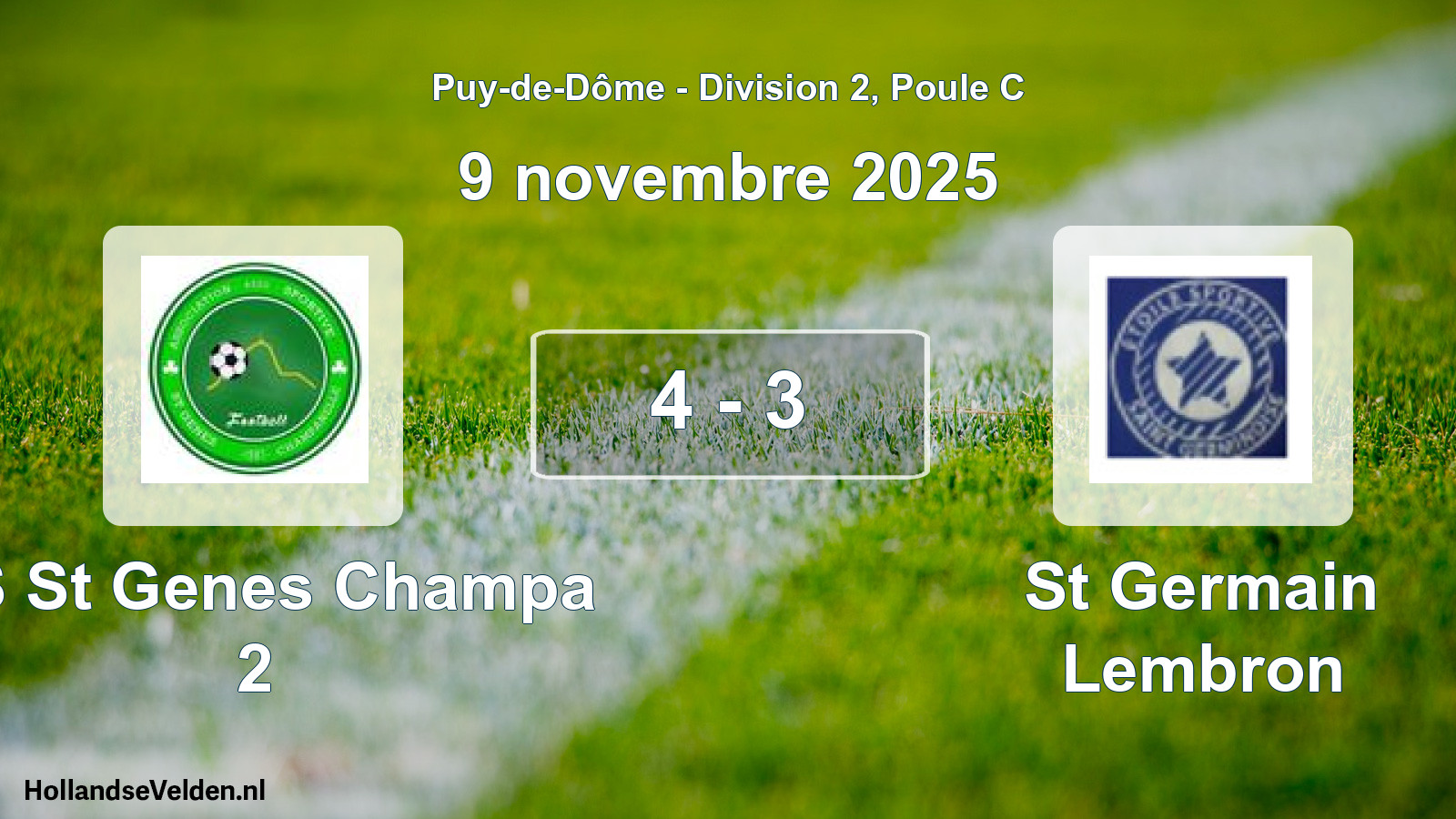 Gespeelde wedstrijd: AS St Genes Champa 2 - St Germain Lembron 4 - 3 (9 november 2025)