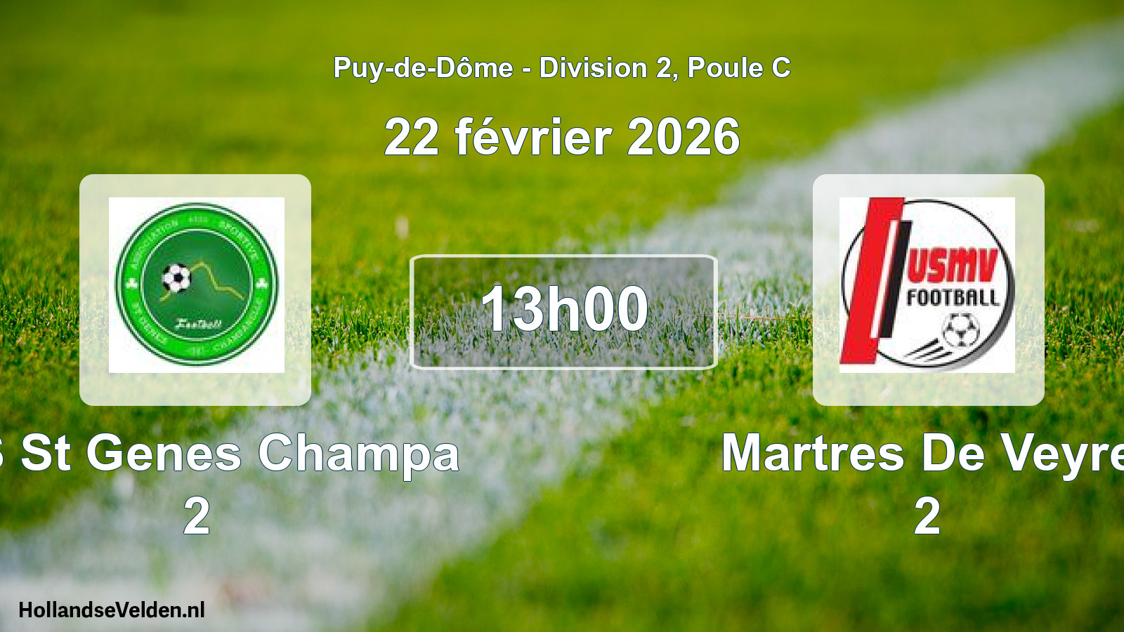 Scheduled Match: AS St Genes Champa 2 - Martres De Veyre 2 (22 February 2026)