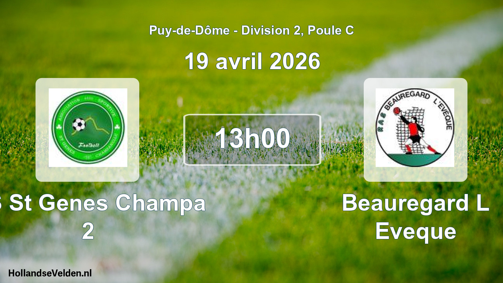 Geplande wedstrijd: AS St Genes Champa 2 - Beauregard L Eveque (19 april 2026)