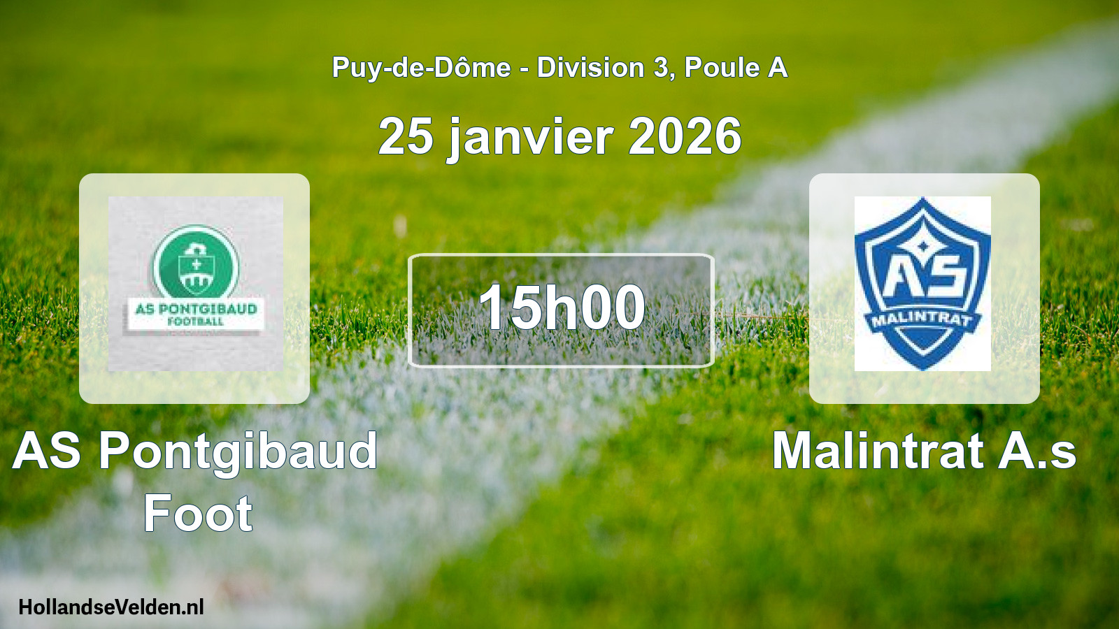 Match programmé: AS Pontgibaud Foot - Malintrat A.s (25 janvier 2026)
