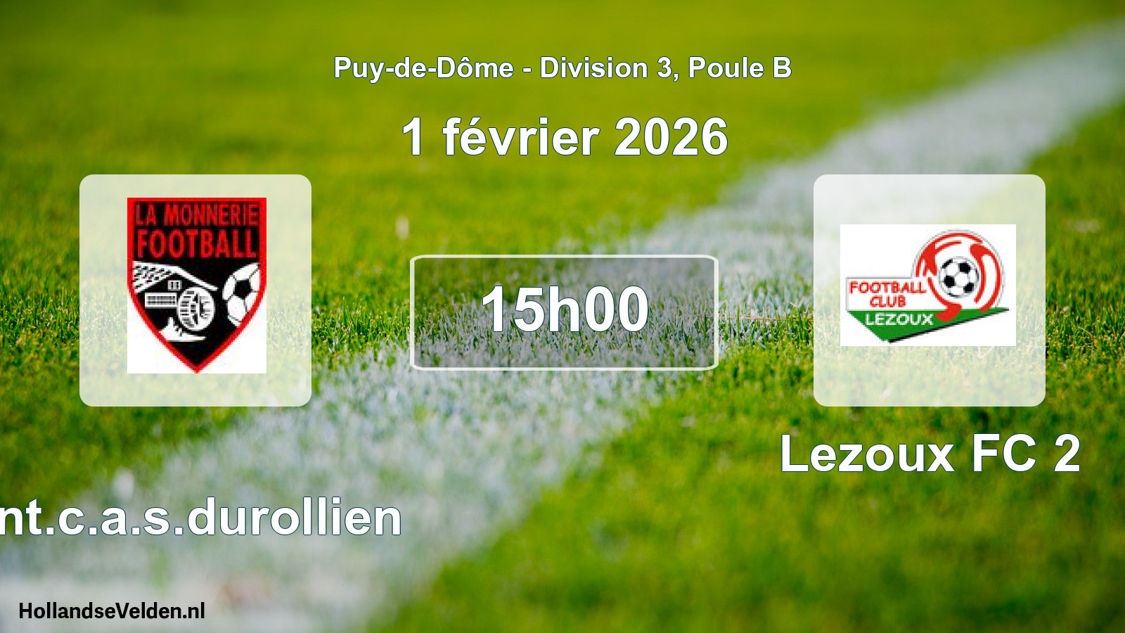 Match programmé: Ent.c.a.s.durollien - Lezoux FC 2 (1 février 2026)