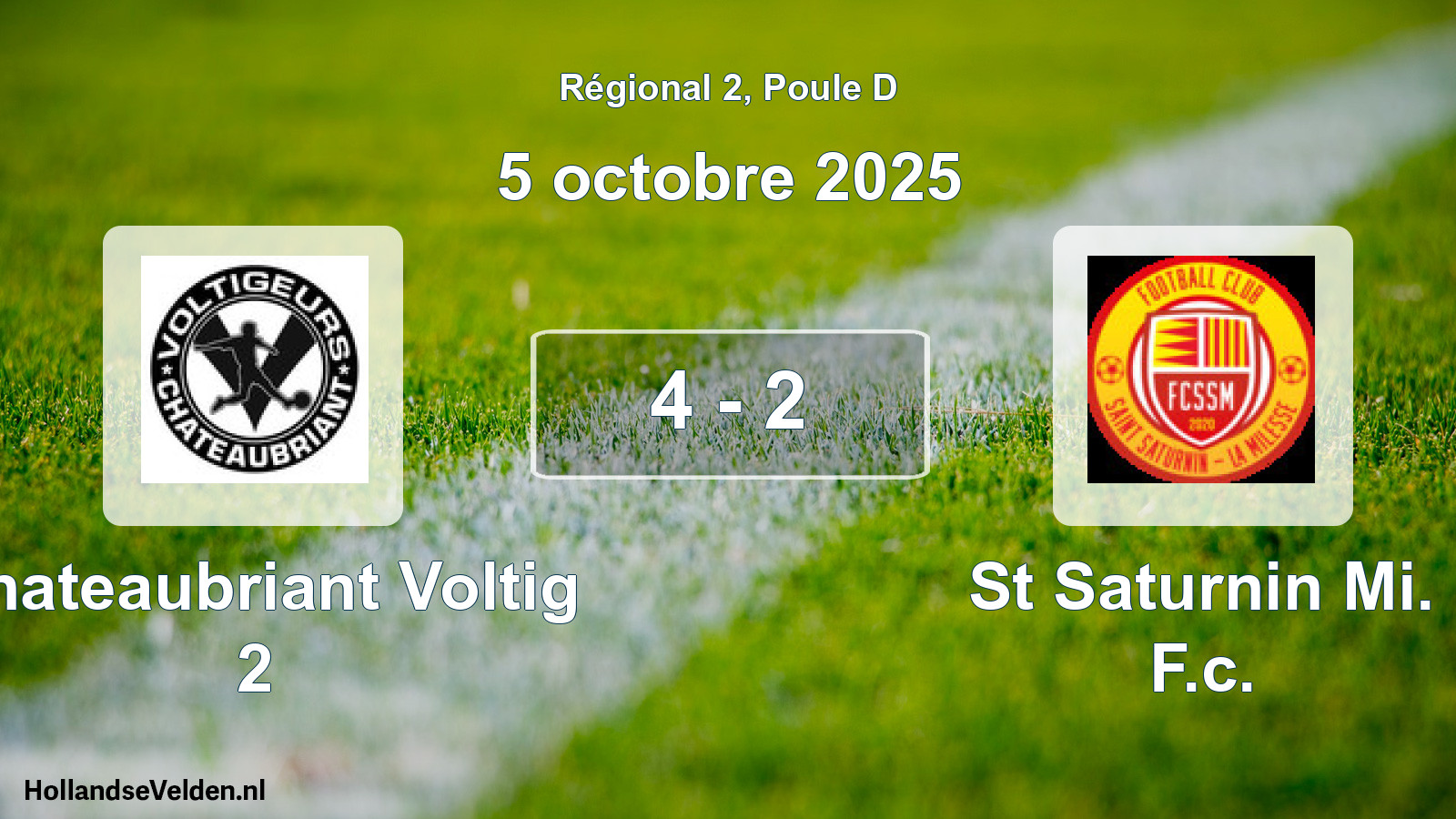 Gespeelde wedstrijd: Chateaubriant Voltig 2 - St Saturnin Mi. F.c. 4 - 2 (5 octobre 2025)
