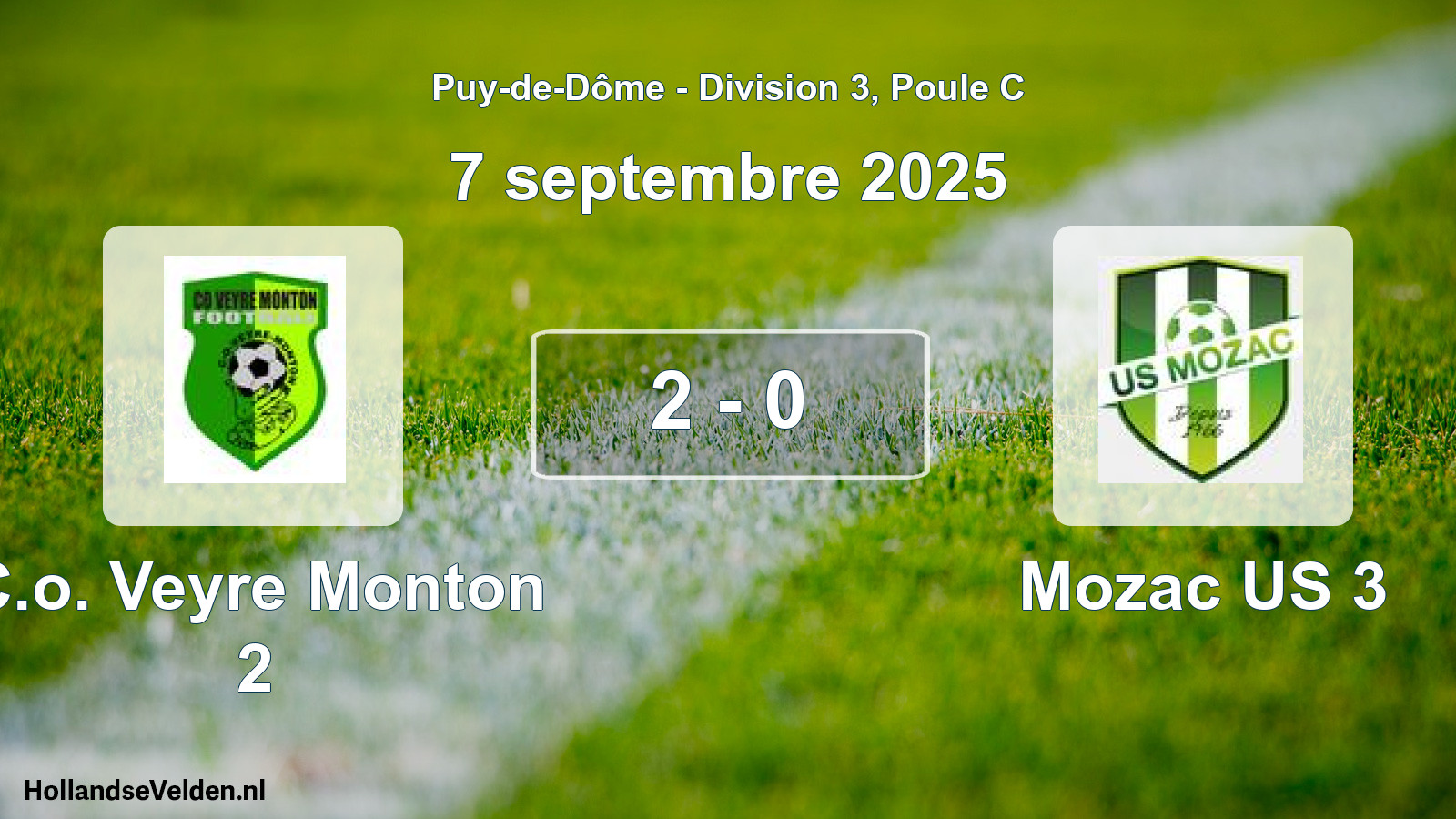 Gespeelde wedstrijd: C.o. Veyre Monton 2 - Mozac US 3 2 - 0 (7 september 2025)