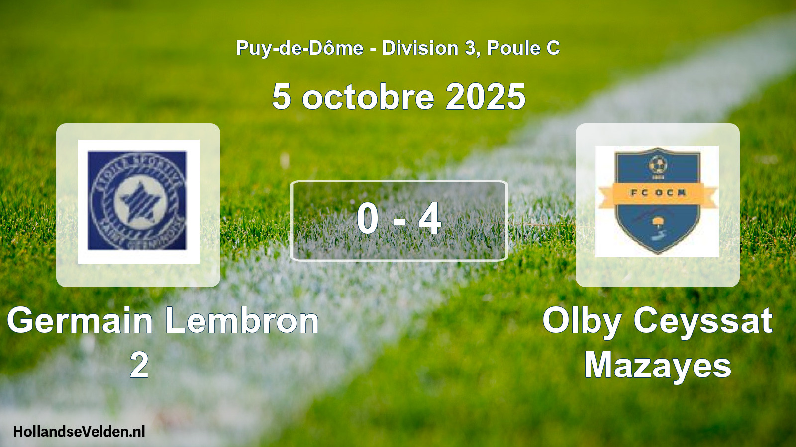Gespeelde wedstrijd: St Germain Lembron 2 - Olby Ceyssat Mazayes 0 - 4 (5 oktober 2025)
