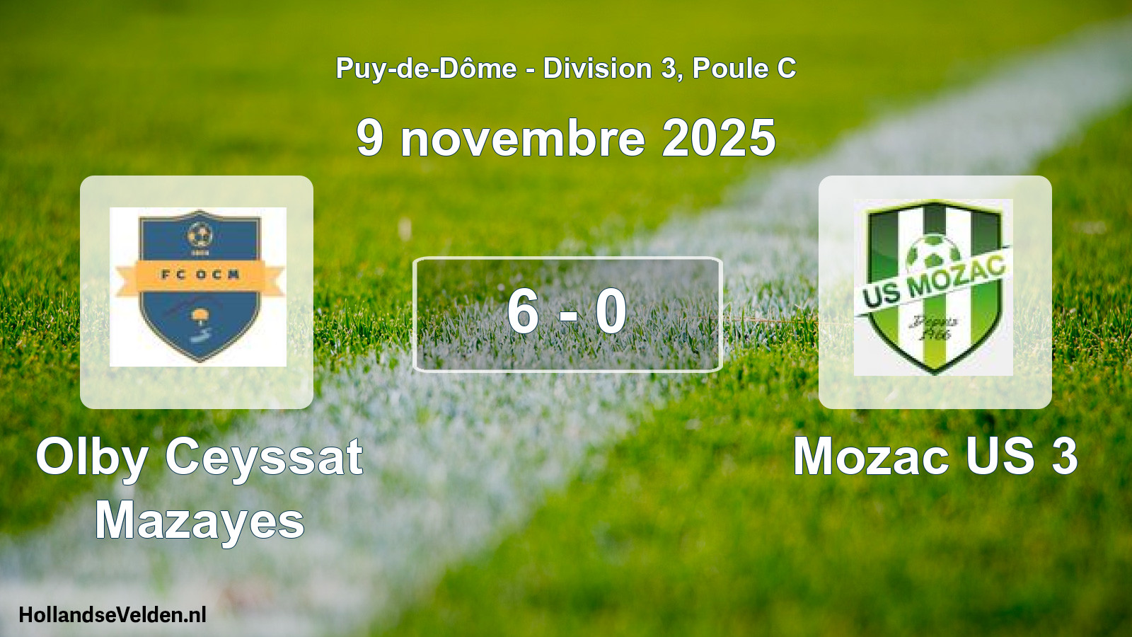 Gespeelde wedstrijd: Olby Ceyssat Mazayes - Mozac US 3 6 - 0 (9 november 2025)