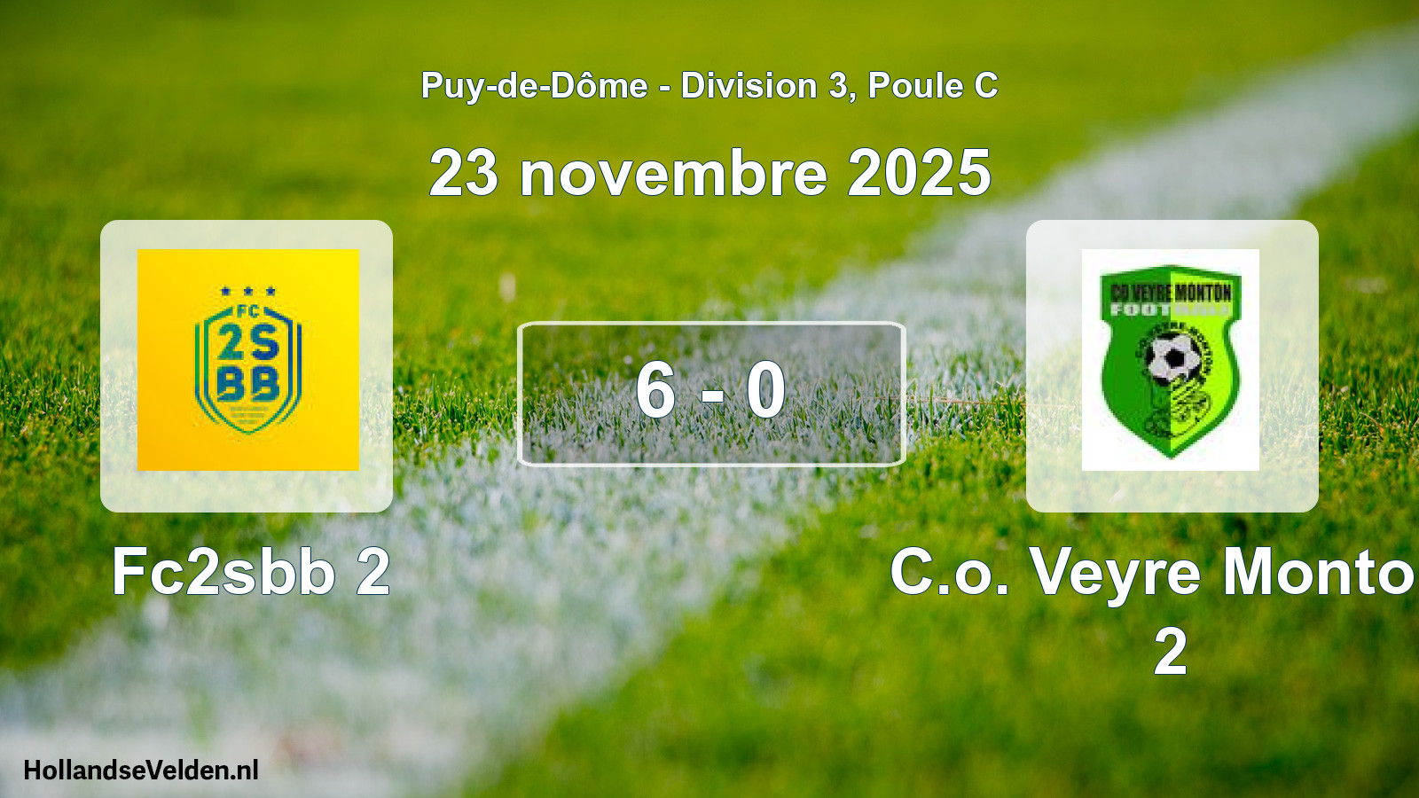 Gespeelde wedstrijd: Fc2sbb 2 - C.o. Veyre Monton 2 6 - 0 (23 november 2025)