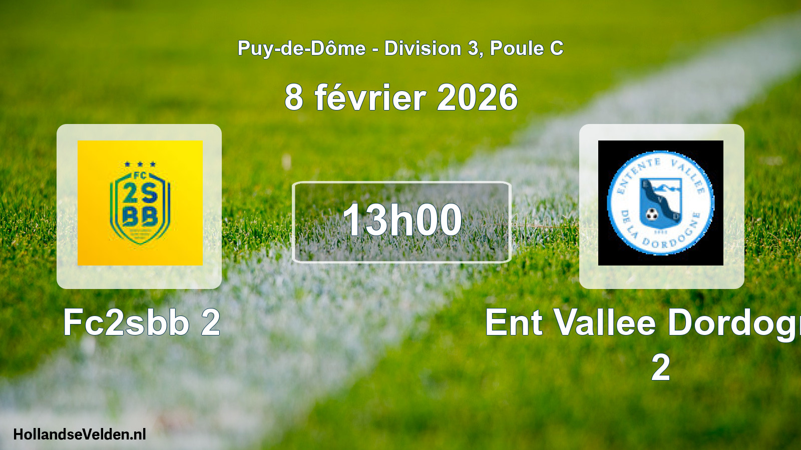 Match programmé: Fc2sbb 2 - Ent Vallee Dordogne 2 (8 février 2026)