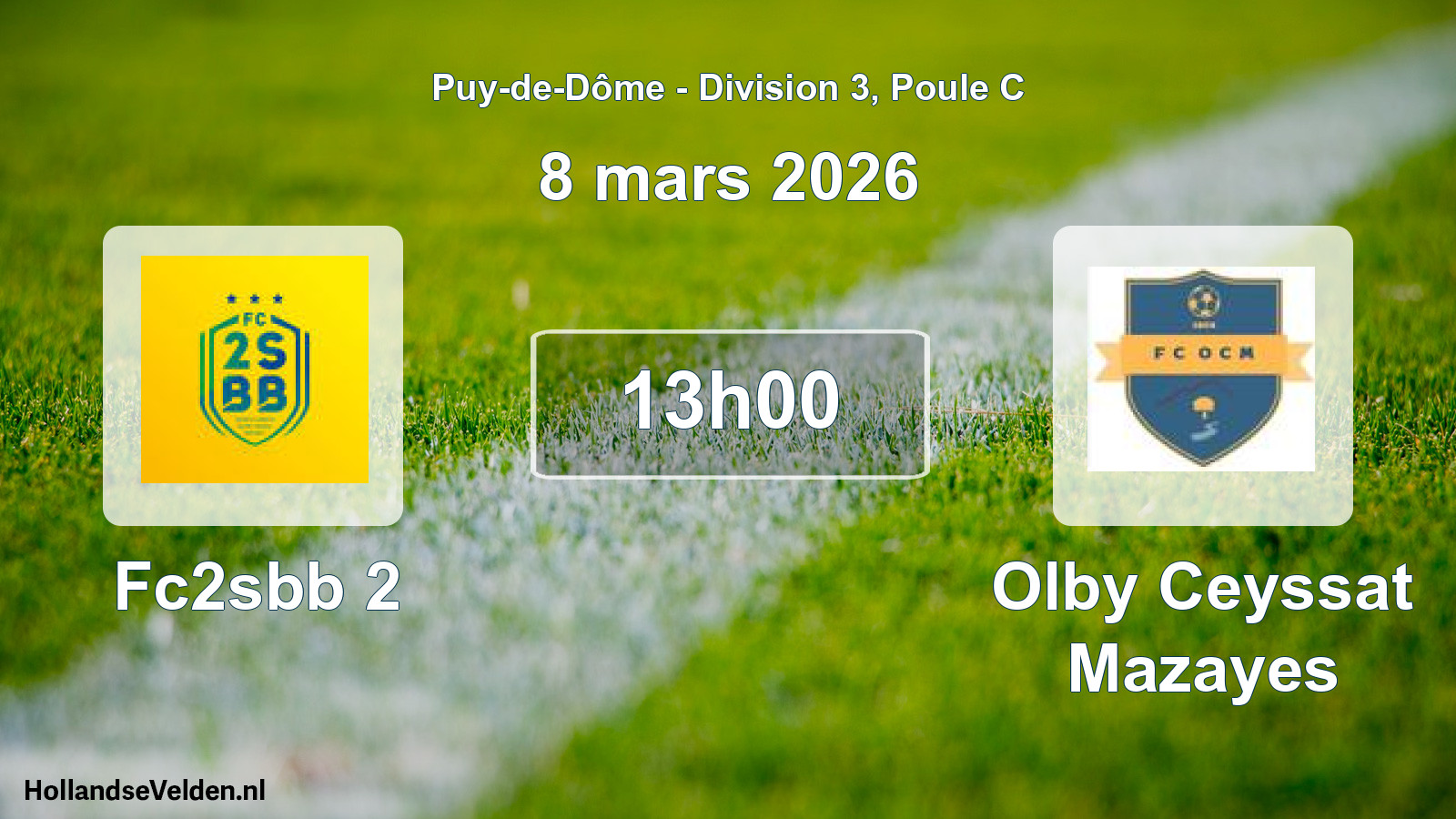 Geplande wedstrijd: Fc2sbb 2 - Olby Ceyssat Mazayes (8 maart 2026)