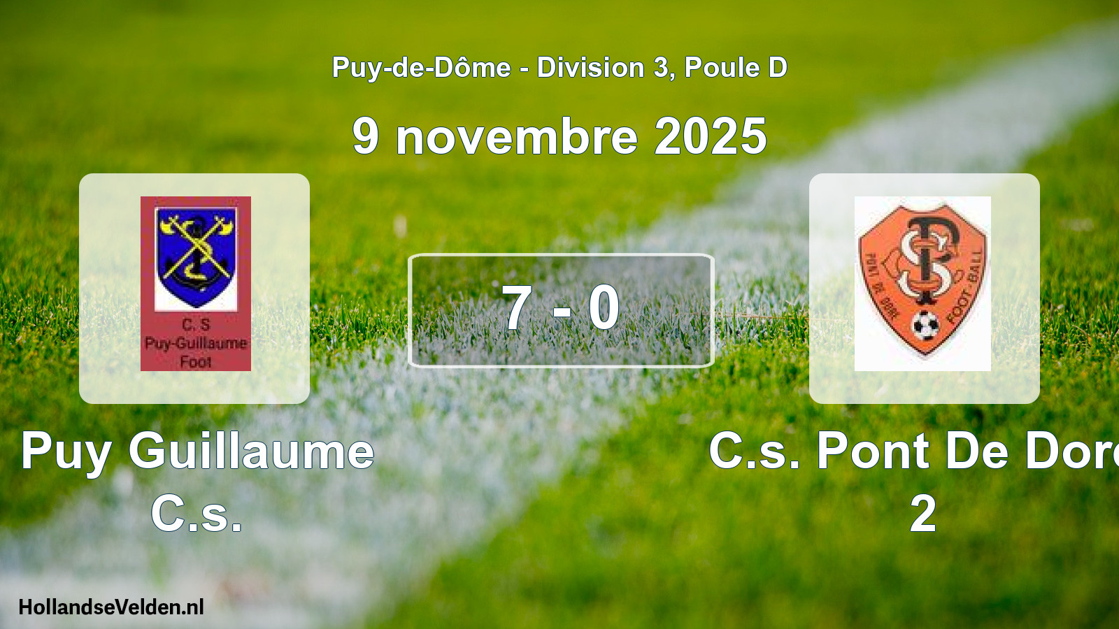 Match joué: Puy Guillaume C.s. - C.s. Pont De Dore 2 7 - 0 (9 novembre 2025)