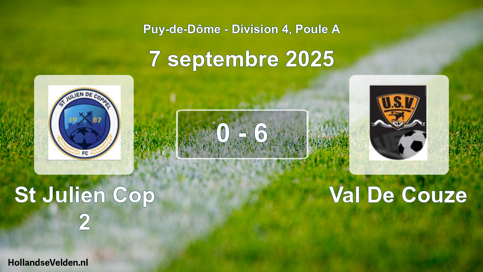 Gespeelde wedstrijd: St Julien Cop 2 - Val De Couze 0 - 6 (7 september 2025)