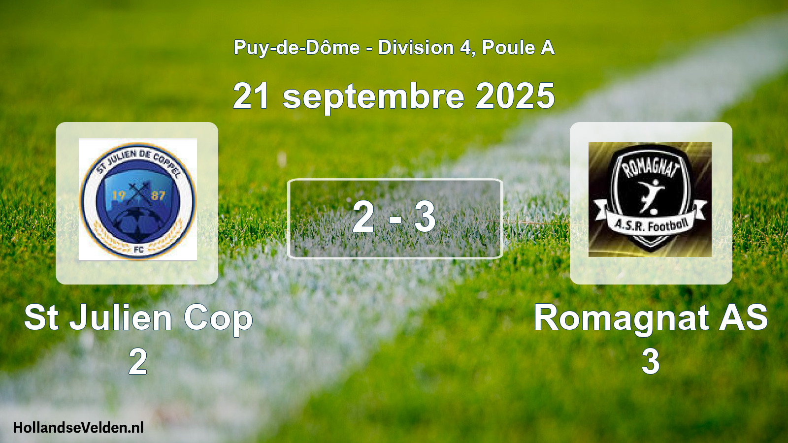 Match joué: St Julien Cop 2 - Romagnat AS 3 2 - 3 (21 septembre 2025)