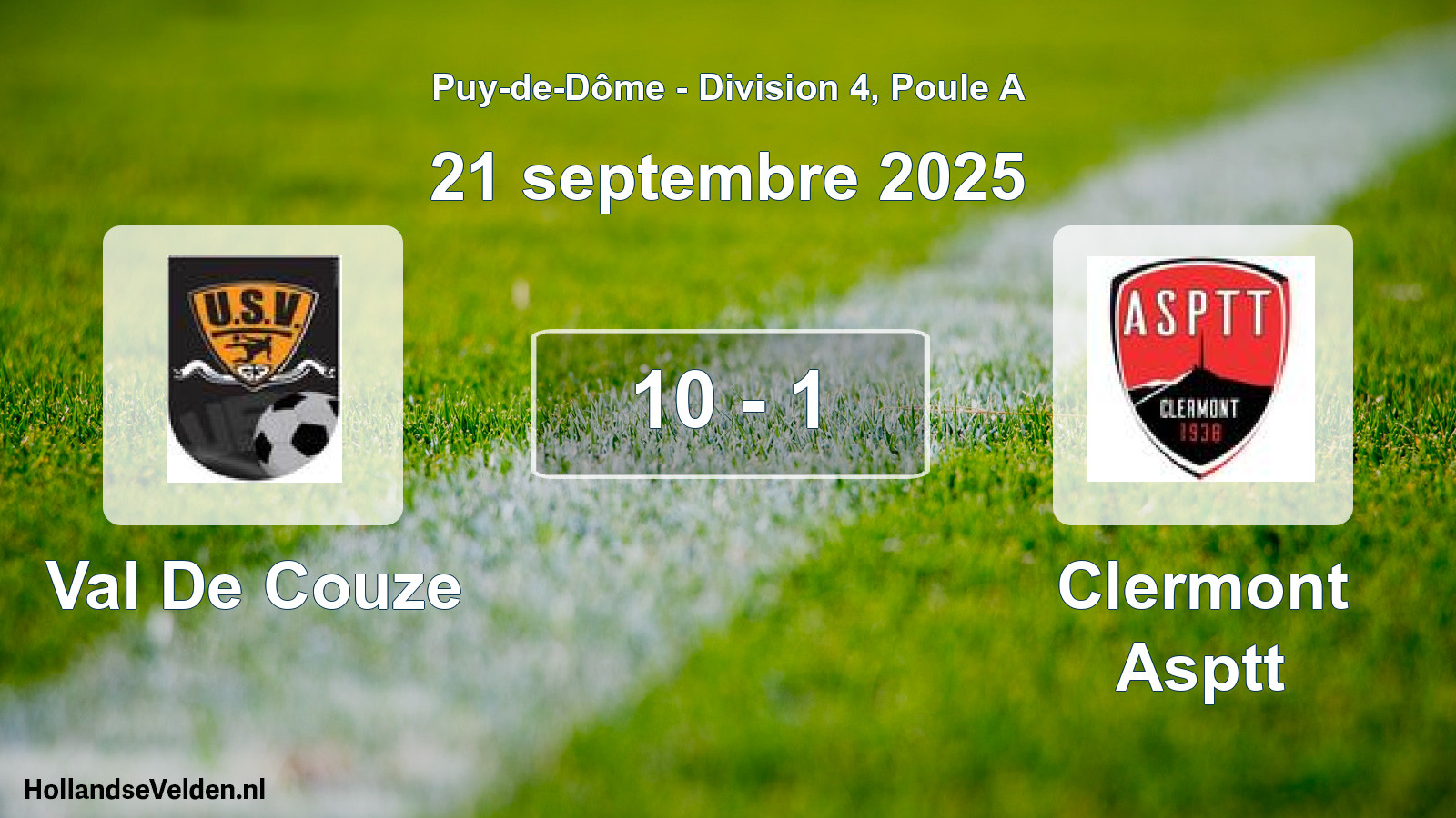 Gespeelde wedstrijd: Val De Couze - Clermont Asptt 10 - 1 (21 september 2025)