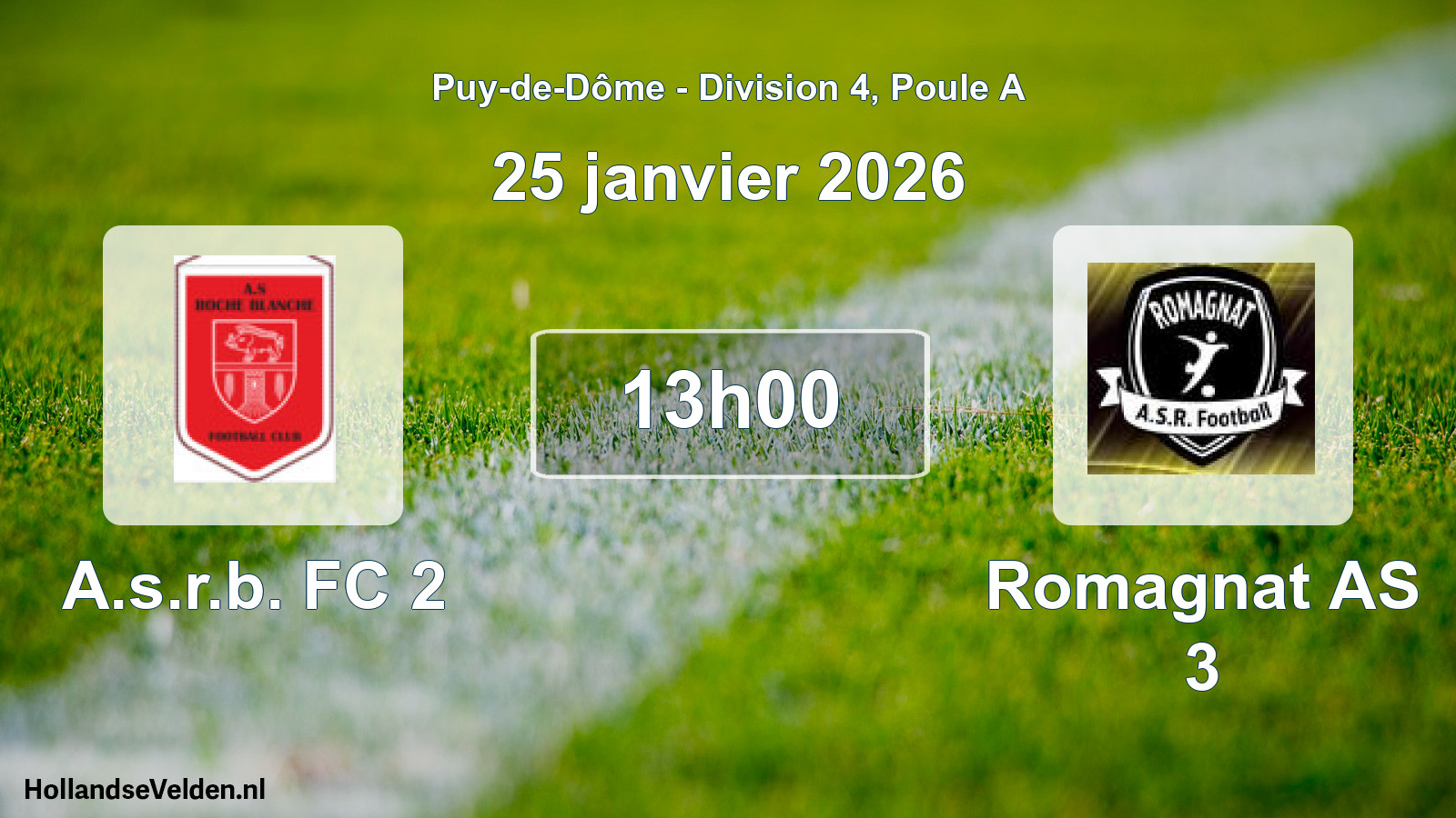 Match programmé: A.s.r.b. FC 2 - Romagnat AS 3 (25 janvier 2026)