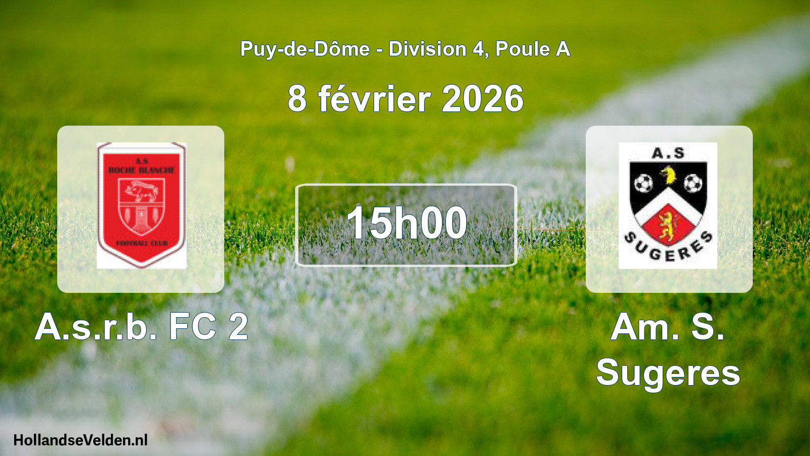 Match programmé: A.s.r.b. FC 2 - Am. S. Sugeres (8 février 2026)