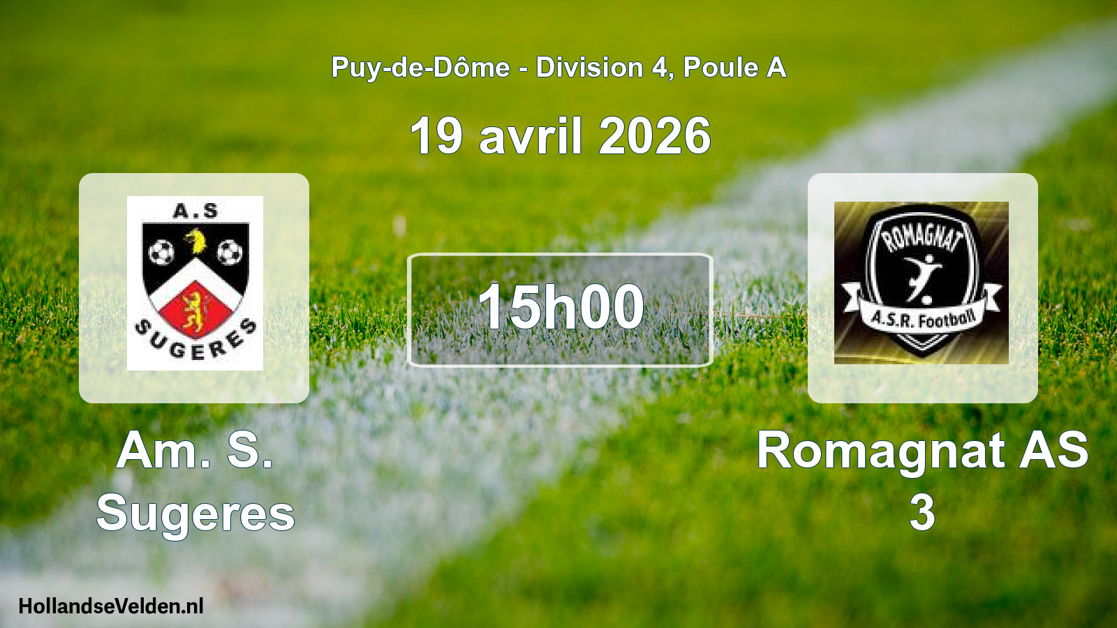 Match programmé: Am. S. Sugeres - Romagnat AS 3 (19 avril 2026)
