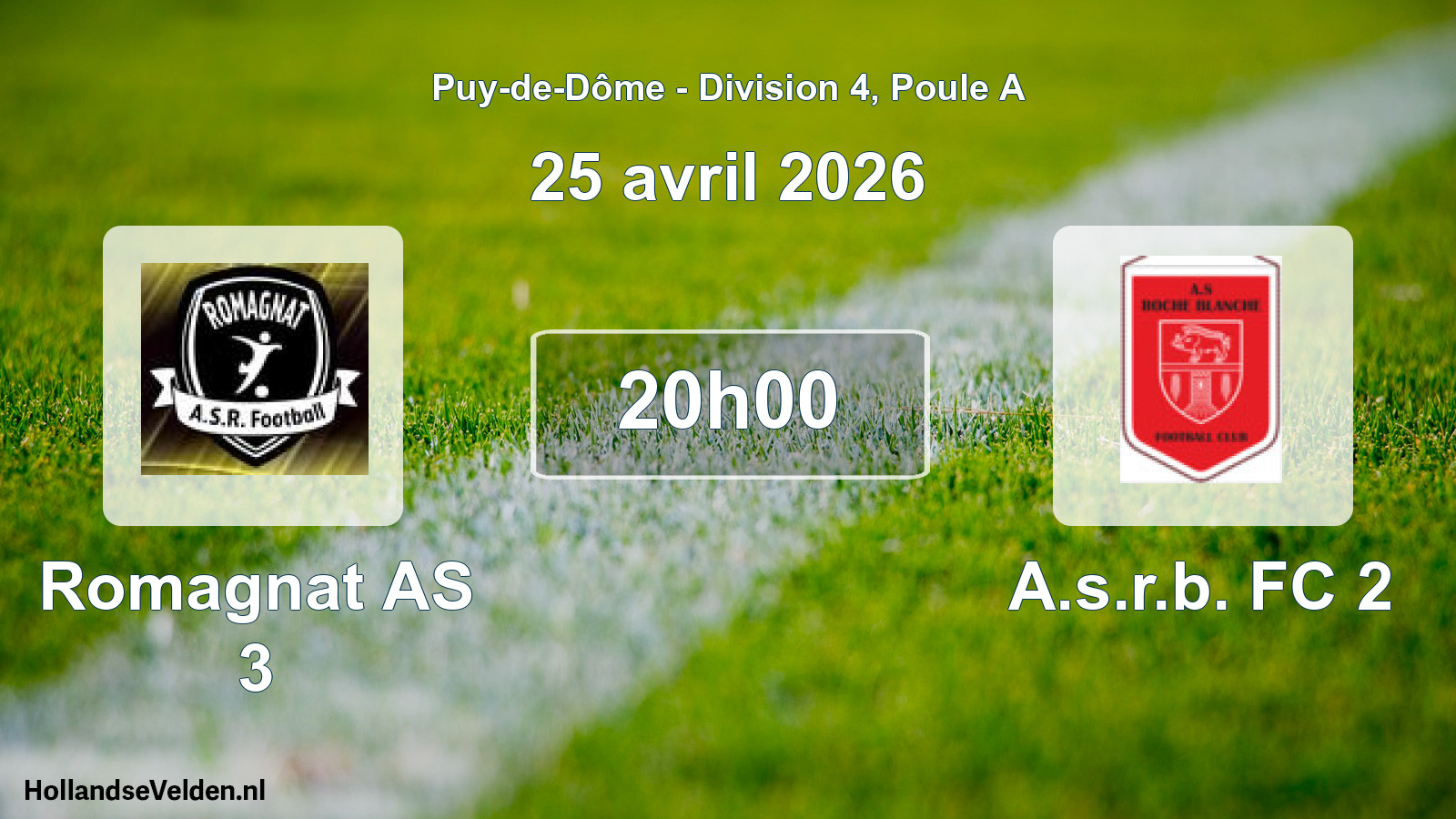 Match programmé: Romagnat AS 3 - A.s.r.b. FC 2 (25 avril 2026)