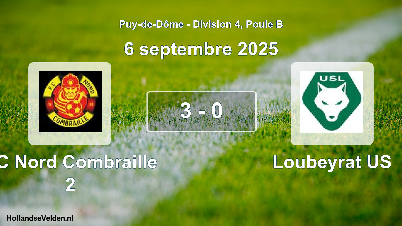 Gespeelde wedstrijd: FC Nord Combraille 2 - Loubeyrat US 3 - 0 (6 september 2025)