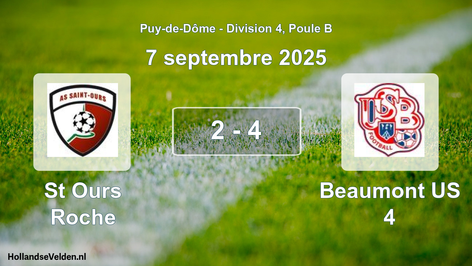 Gespeelde wedstrijd: St Ours Roche - Beaumont US 4 2 - 4 (7 september 2025)