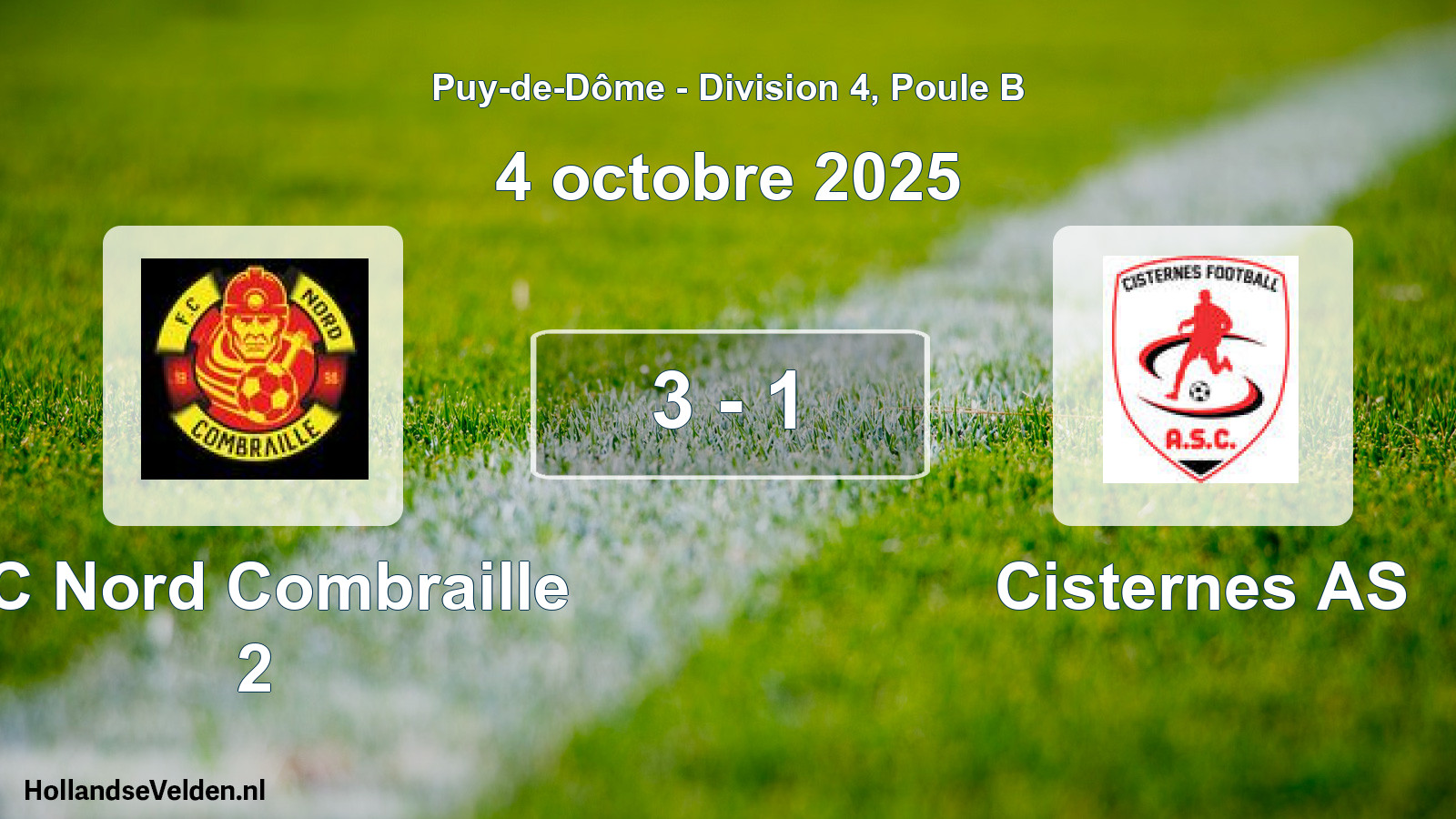 Gespeelde wedstrijd: FC Nord Combraille 2 - Cisternes AS 3 - 1 (4 oktober 2025)