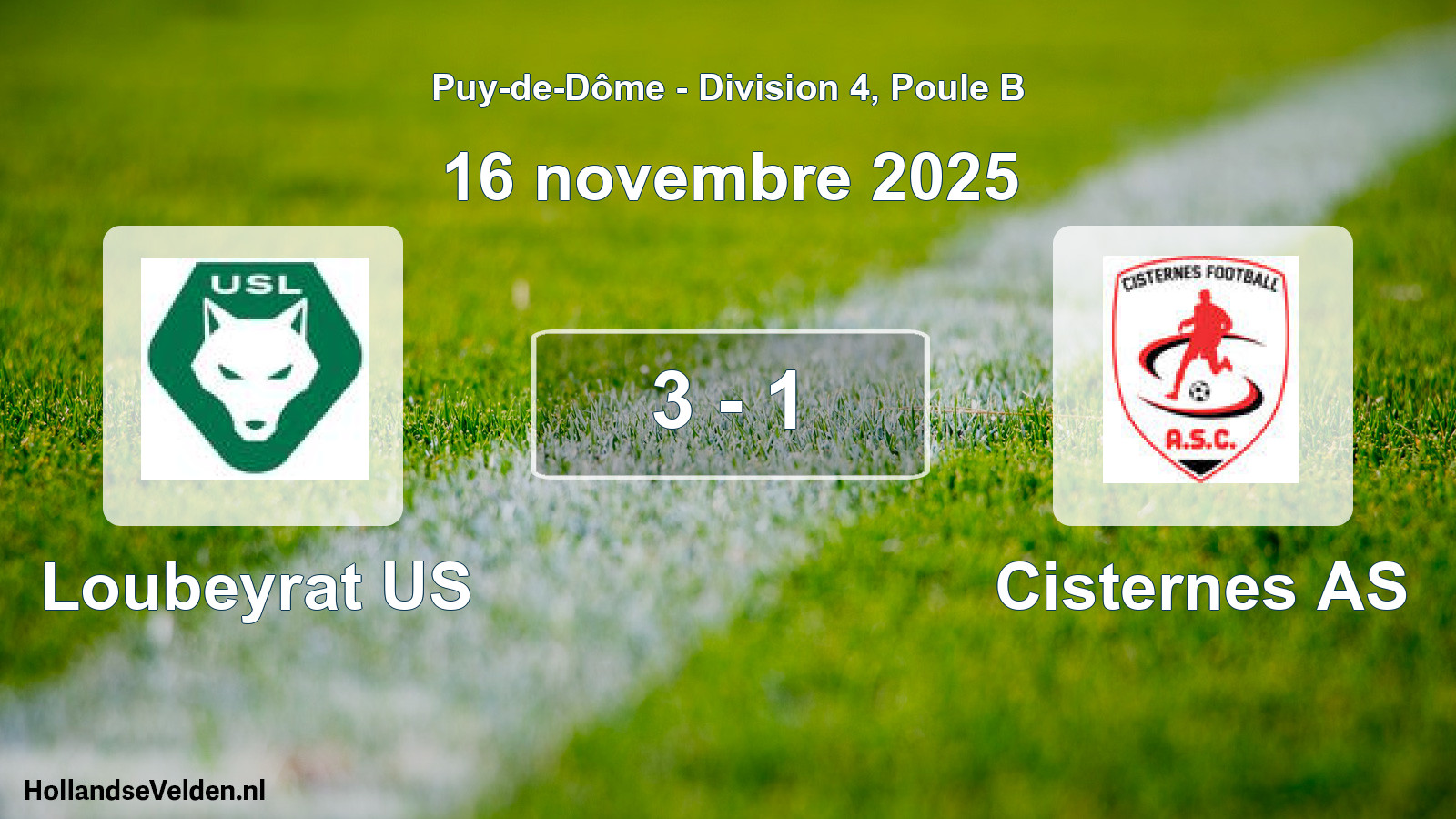 Gespeelde wedstrijd: Loubeyrat US - Cisternes AS 3 - 1 (16 november 2025)