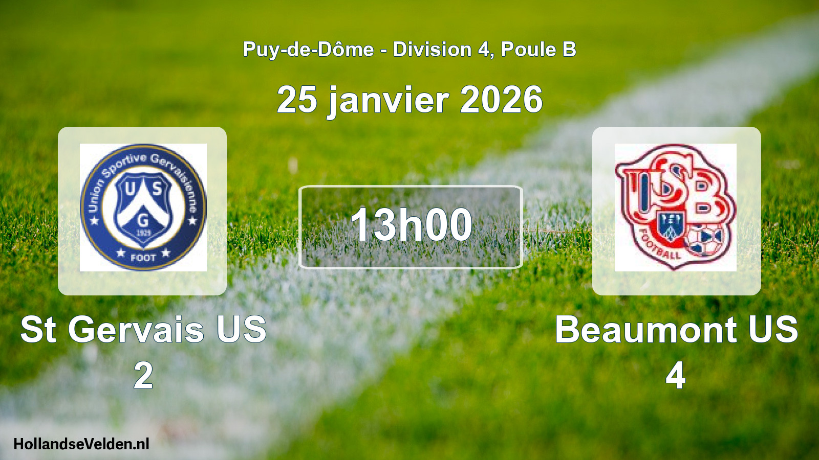 Scheduled Match: St Gervais US 2 - Beaumont US 4 (25 January 2026)