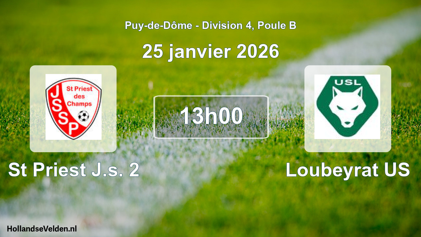 Match programmé: St Priest J.s. 2 - Loubeyrat US (25 janvier 2026)