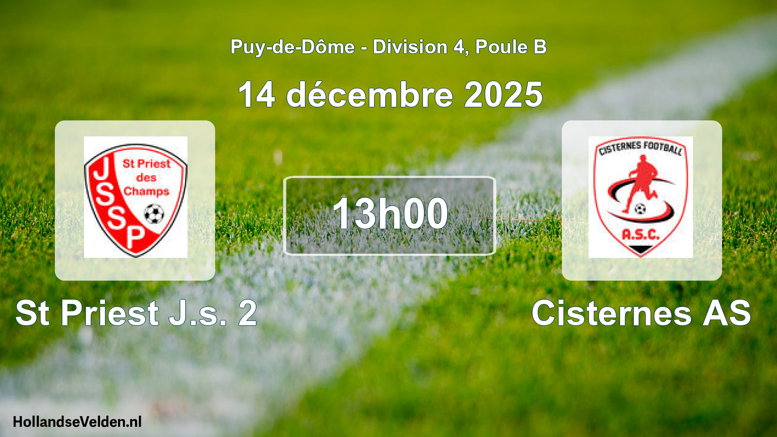 Geplande wedstrijd: St Priest J.s. 2 - Cisternes AS (14 december 2025)