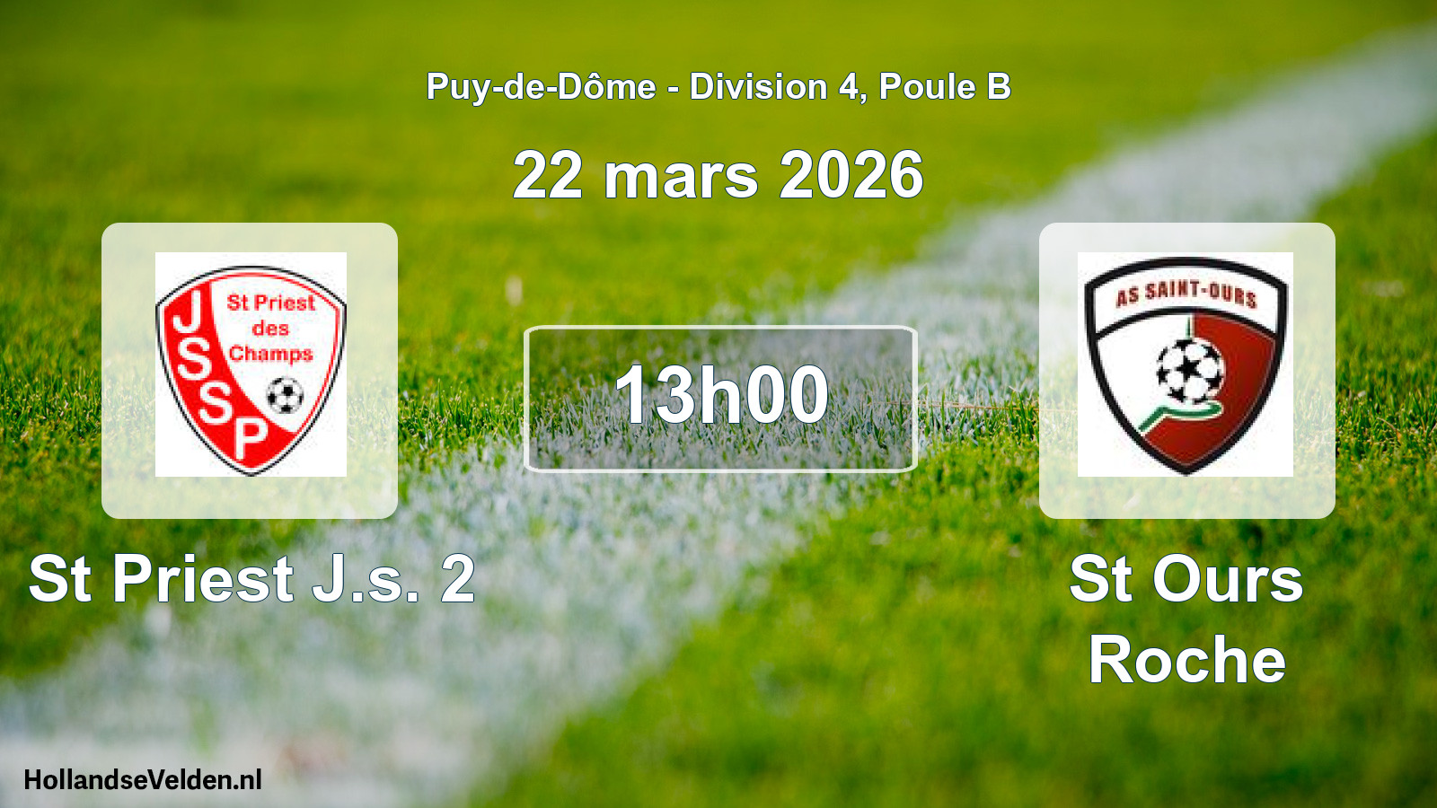 Geplande wedstrijd: St Priest J.s. 2 - St Ours Roche (22 maart 2026)