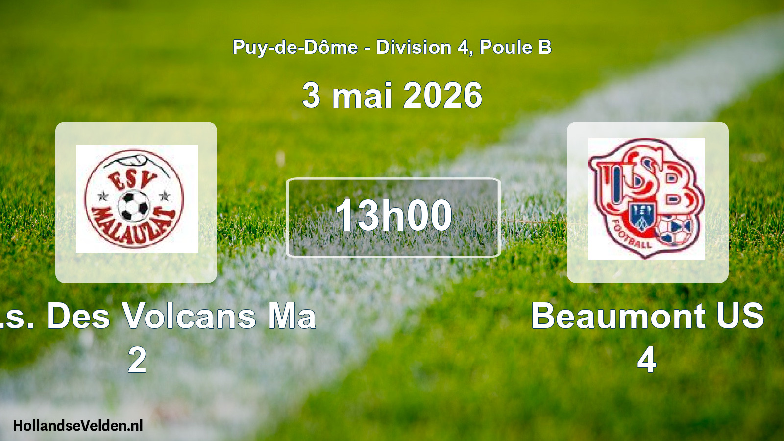 Geplande wedstrijd: Et.s. Des Volcans Ma 2 - Beaumont US 4 (3 mei 2026)
