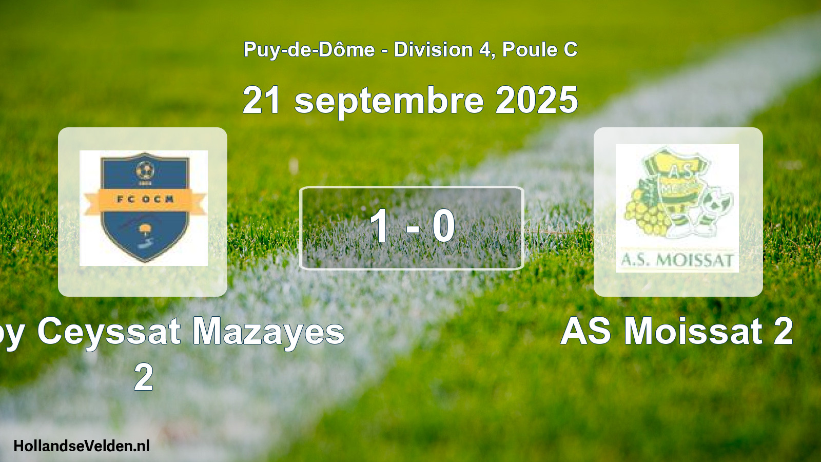 Gespeelde wedstrijd: Olby Ceyssat Mazayes 2 - AS Moissat 2 1 - 0 (21 september 2025)