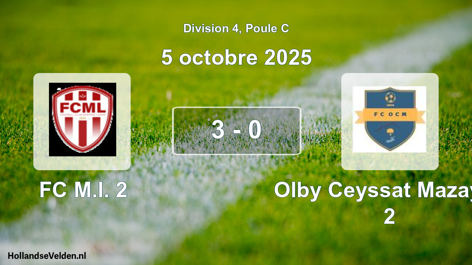 Gespeelde wedstrijd: FC M.l. 2 - Olby Ceyssat Mazayes 2 3 - 0 (5 oktober 2025)