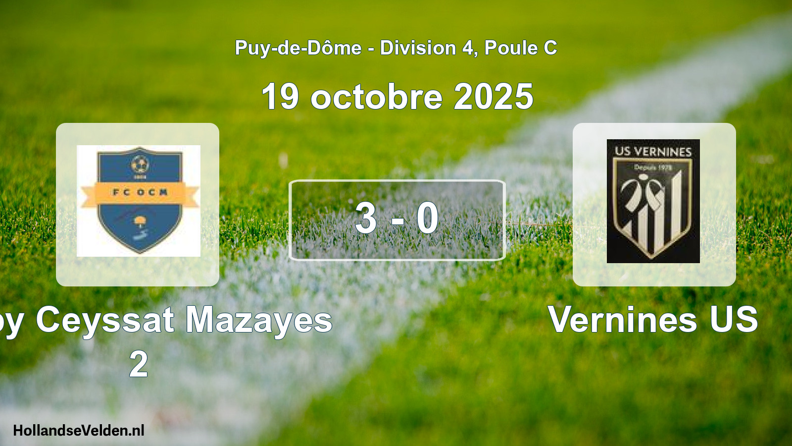 Match joué: Olby Ceyssat Mazayes 2 - Vernines US 3 - 0 (19 octobre 2025)