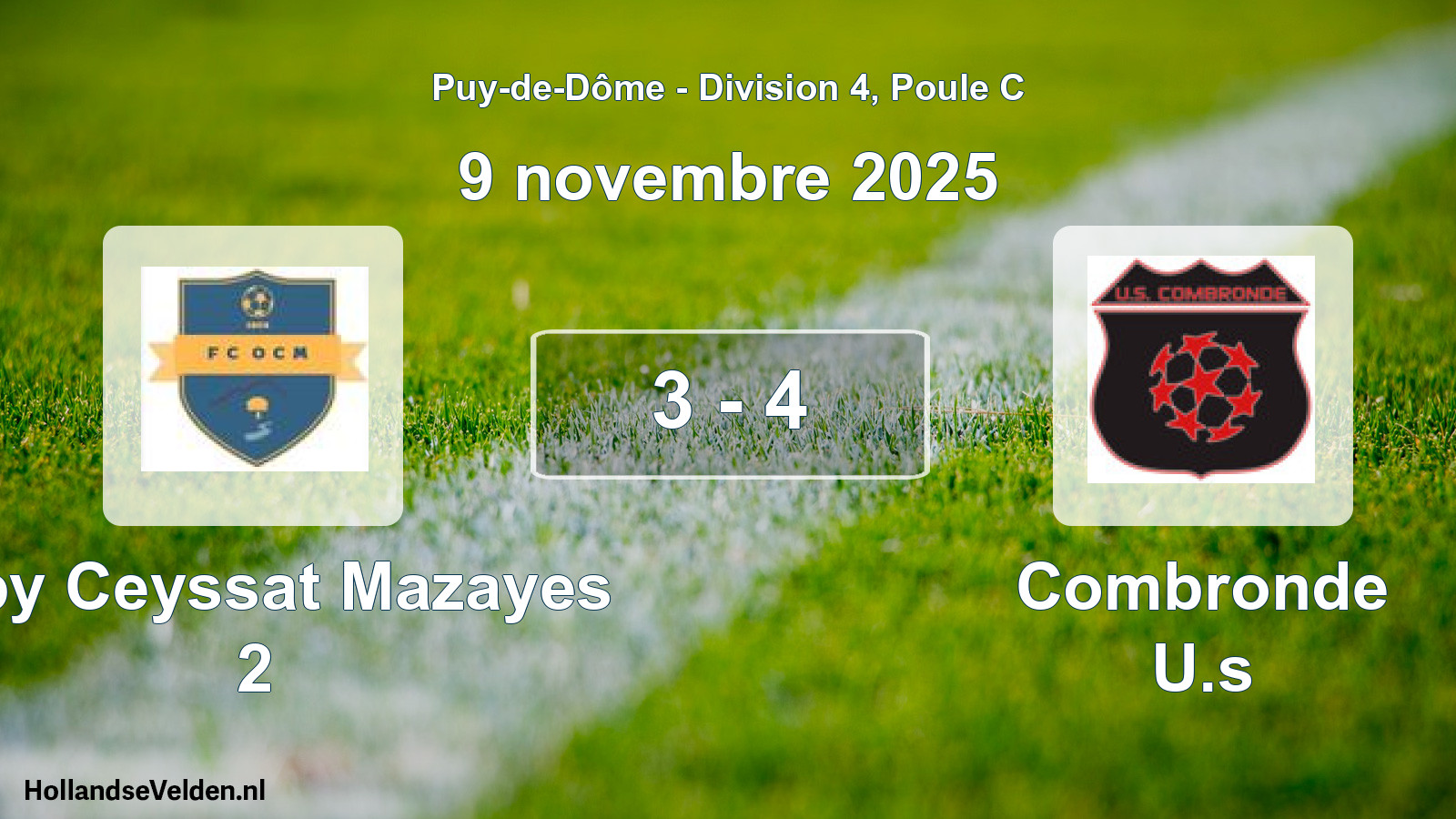 Gespeelde wedstrijd: Olby Ceyssat Mazayes 2 - Combronde U.s 3 - 4 (9 november 2025)