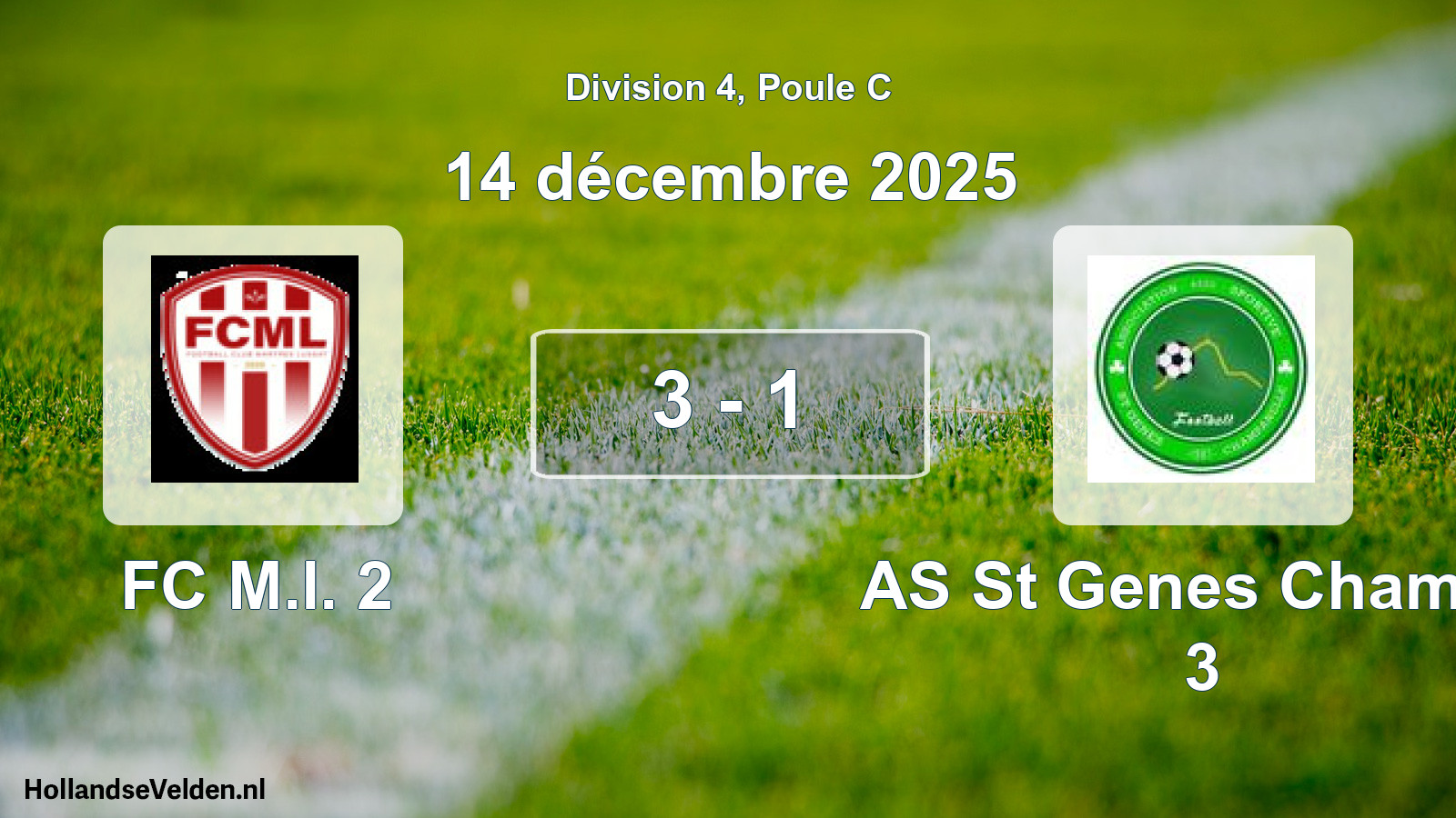 Match joué: FC M.l. 2 - AS St Genes Champa 3 3 - 1 (14 décembre 2025)