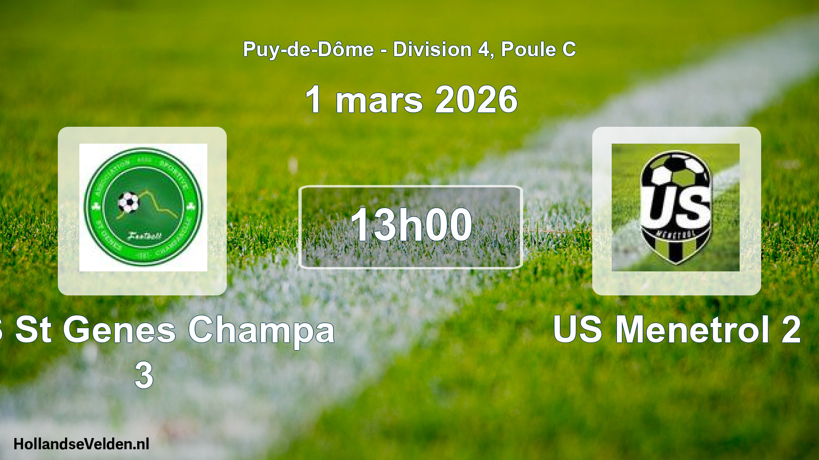 Geplande wedstrijd: AS St Genes Champa 3 - US Menetrol 2 (1 maart 2026)