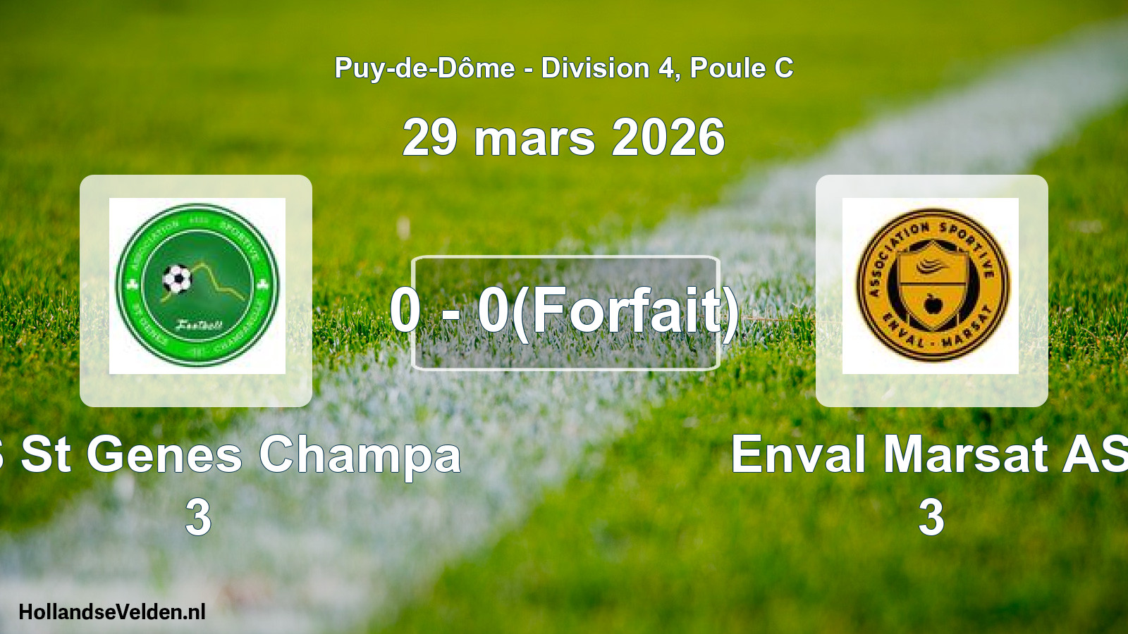 Total number of matches played: AS St Genes Champa 3 - Enval Marsat AS 3 0 - 0(Forfait) (29 March 2026)