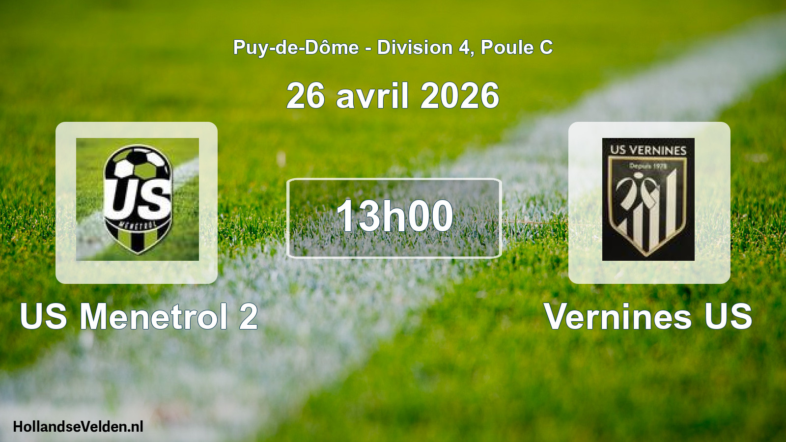 Match programmé: US Menetrol 2 - Vernines US (26 avril 2026)