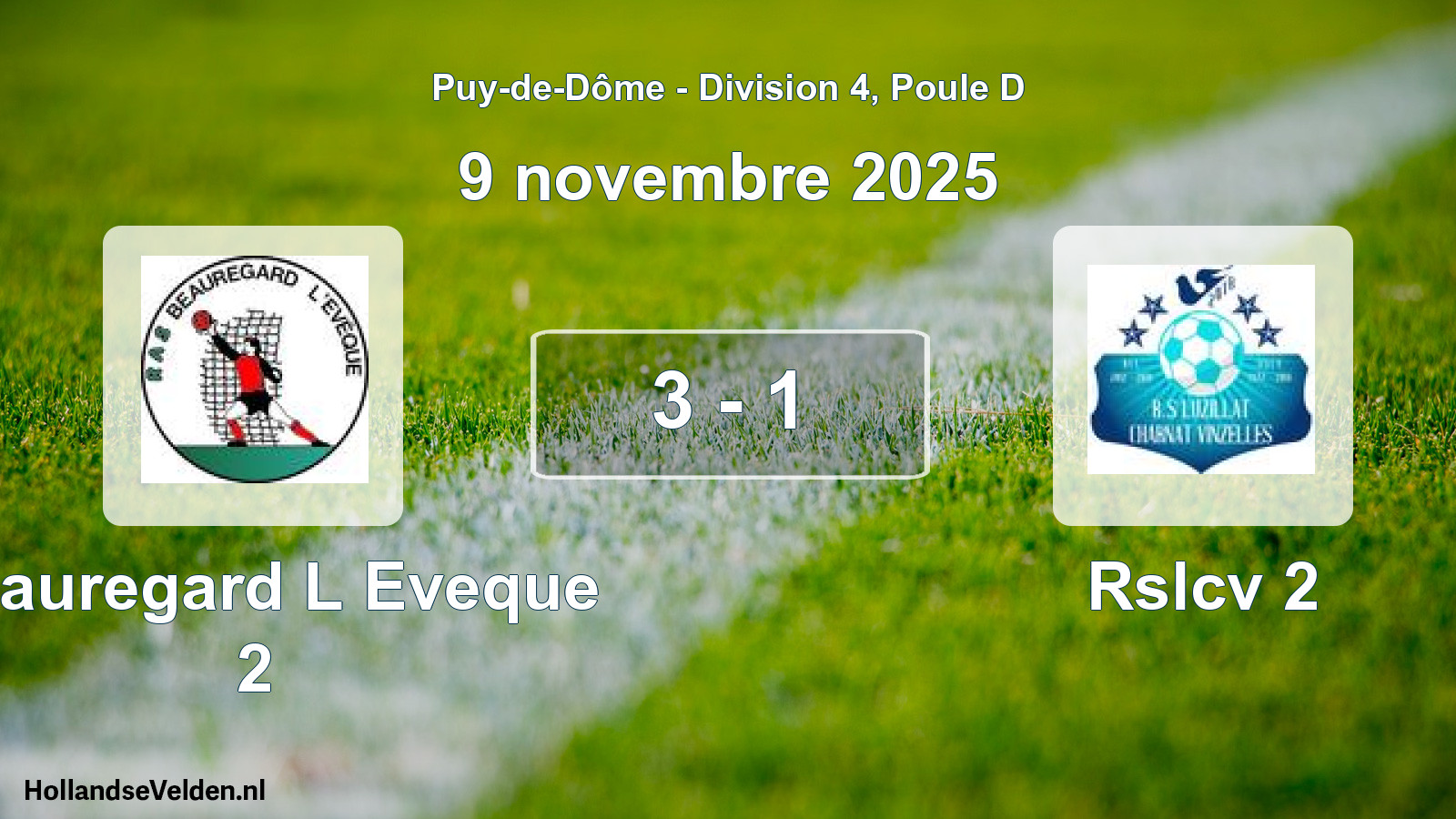 Gespeelde wedstrijd: Beauregard L Eveque 2 - Rslcv 2 3 - 1 (9 november 2025)