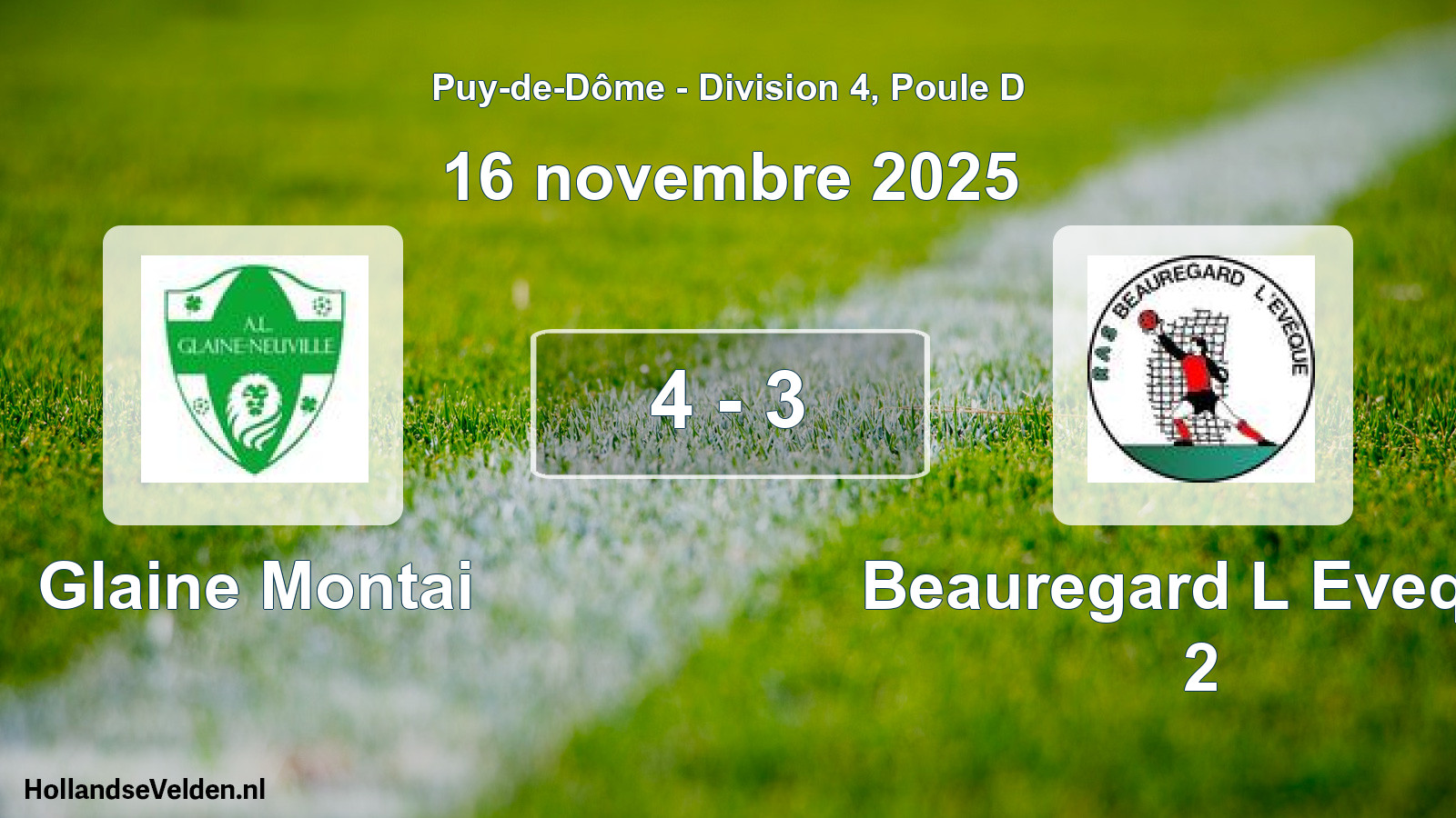 Match joué: Glaine Montai - Beauregard L Eveque 2 4 - 3 (16 novembre 2025)