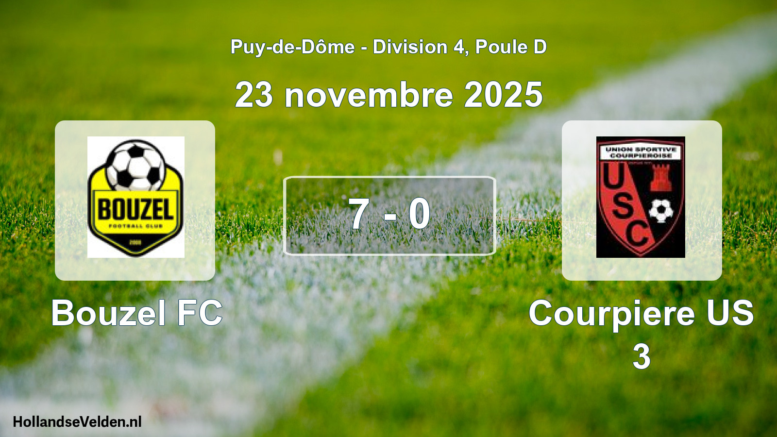 Gespeelde wedstrijd: Bouzel FC - Courpiere US 3 7 - 0 (23 november 2025)
