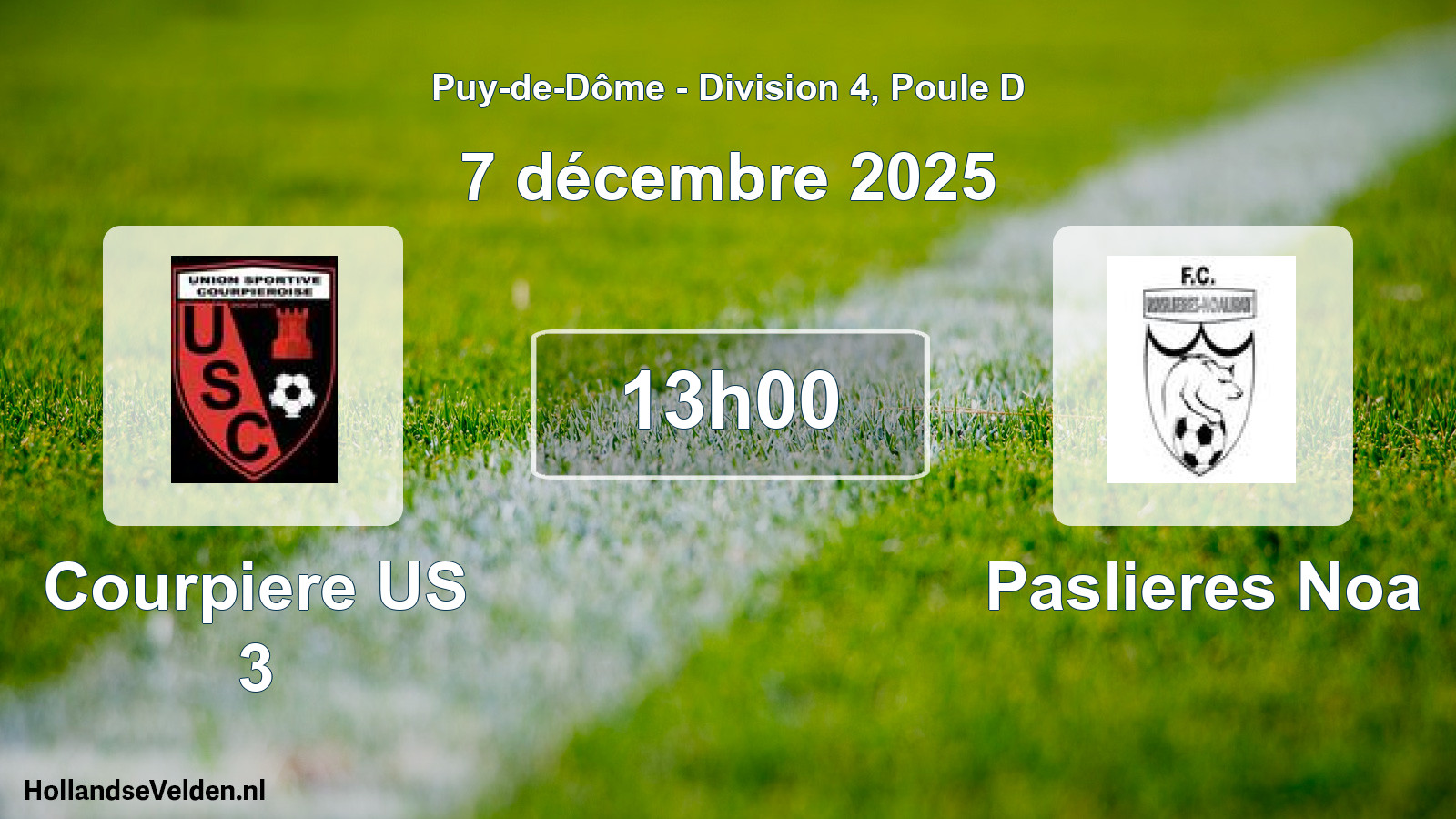 Match programmé: Courpiere US 3 - Paslieres Noa (7 décembre 2025)