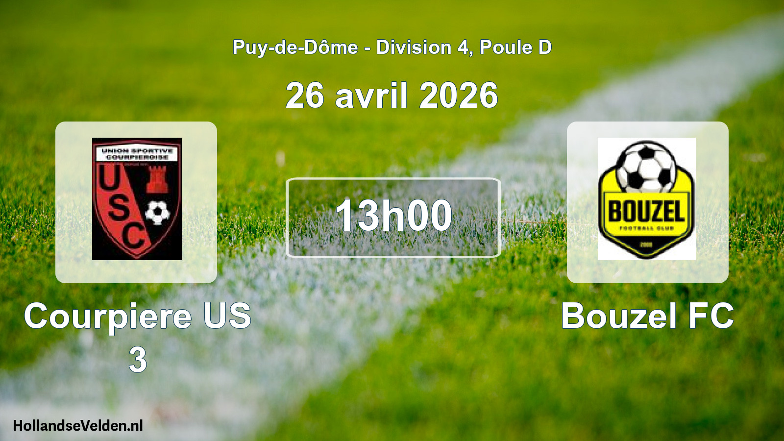 Match programmé: Courpiere US 3 - Bouzel FC (26 avril 2026)