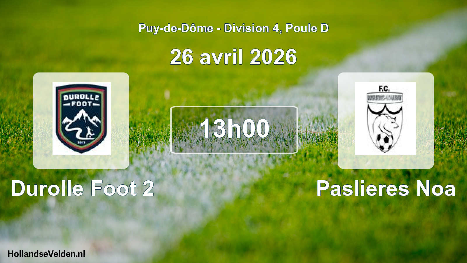 Match programmé: Durolle Foot 2 - Paslieres Noa (26 avril 2026)