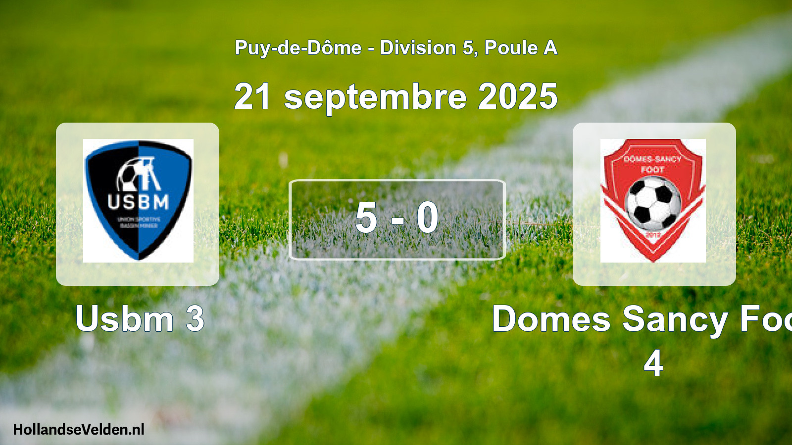 Gespeelde wedstrijd: Usbm 3 - Domes Sancy Foot 4 5 - 0 (21 september 2025)