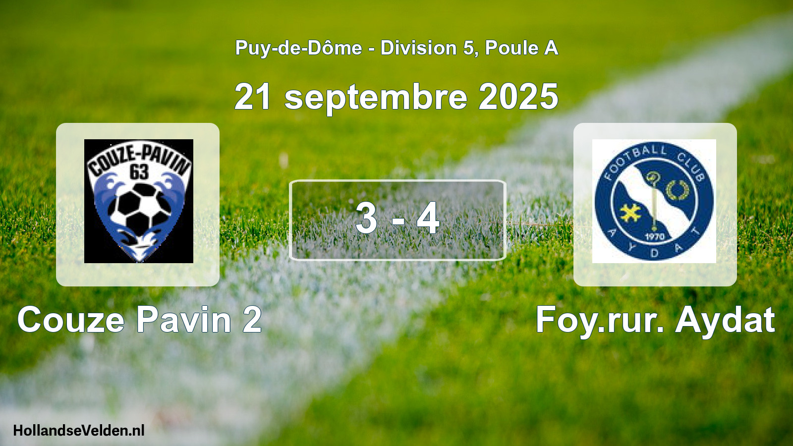 Gespeelde wedstrijd: Couze Pavin 2 - Foy.rur. Aydat 3 - 4 (21 september 2025)