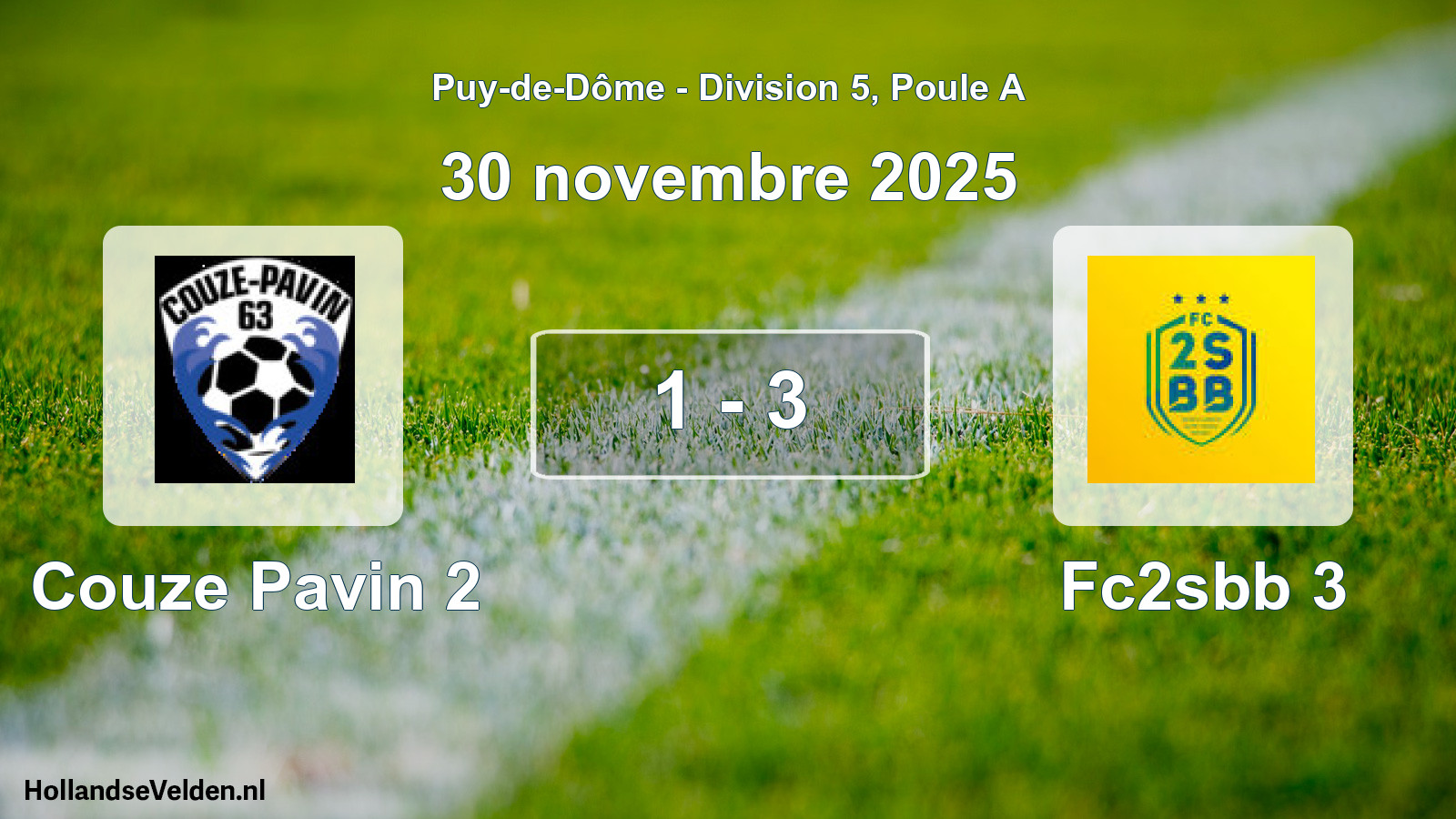 Gespeelde wedstrijd: Couze Pavin 2 - Fc2sbb 3 1 - 3 (30 november 2025)